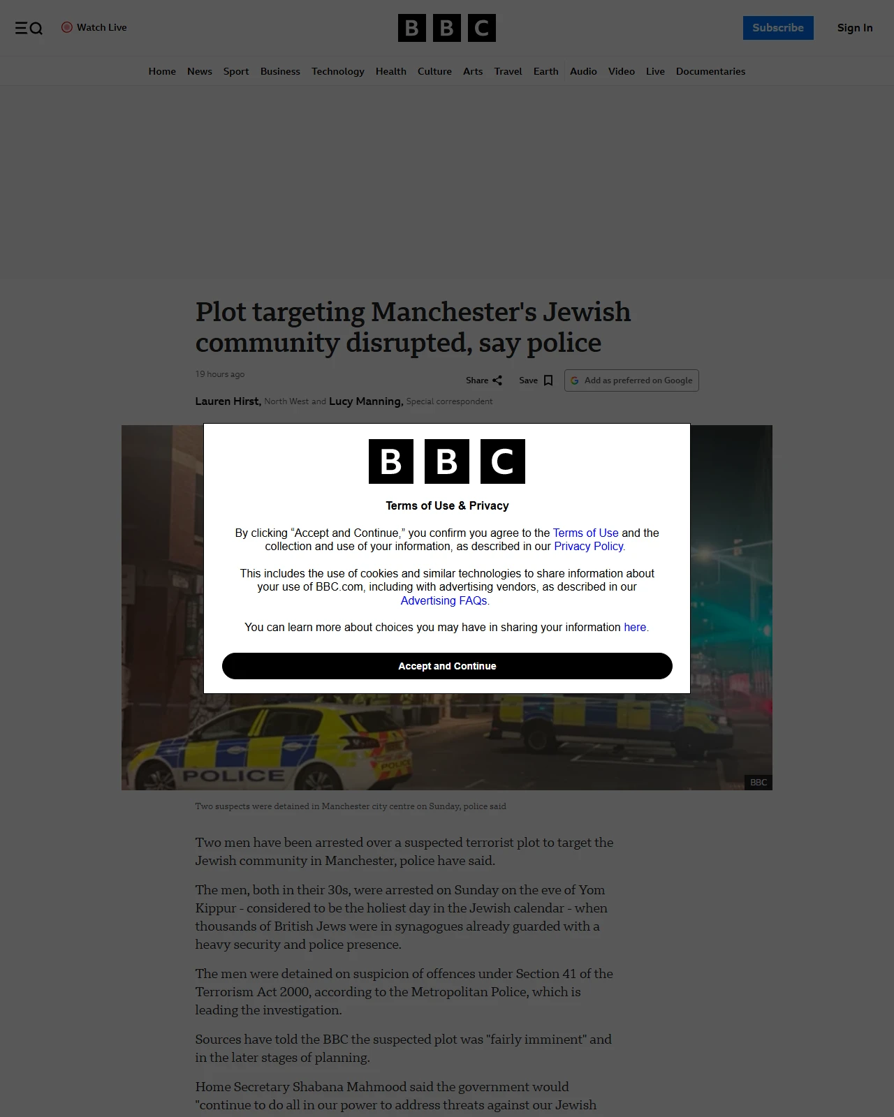 bbc.co.uk as published: Plot targeting Manchester's Jewish community disrupted, say police