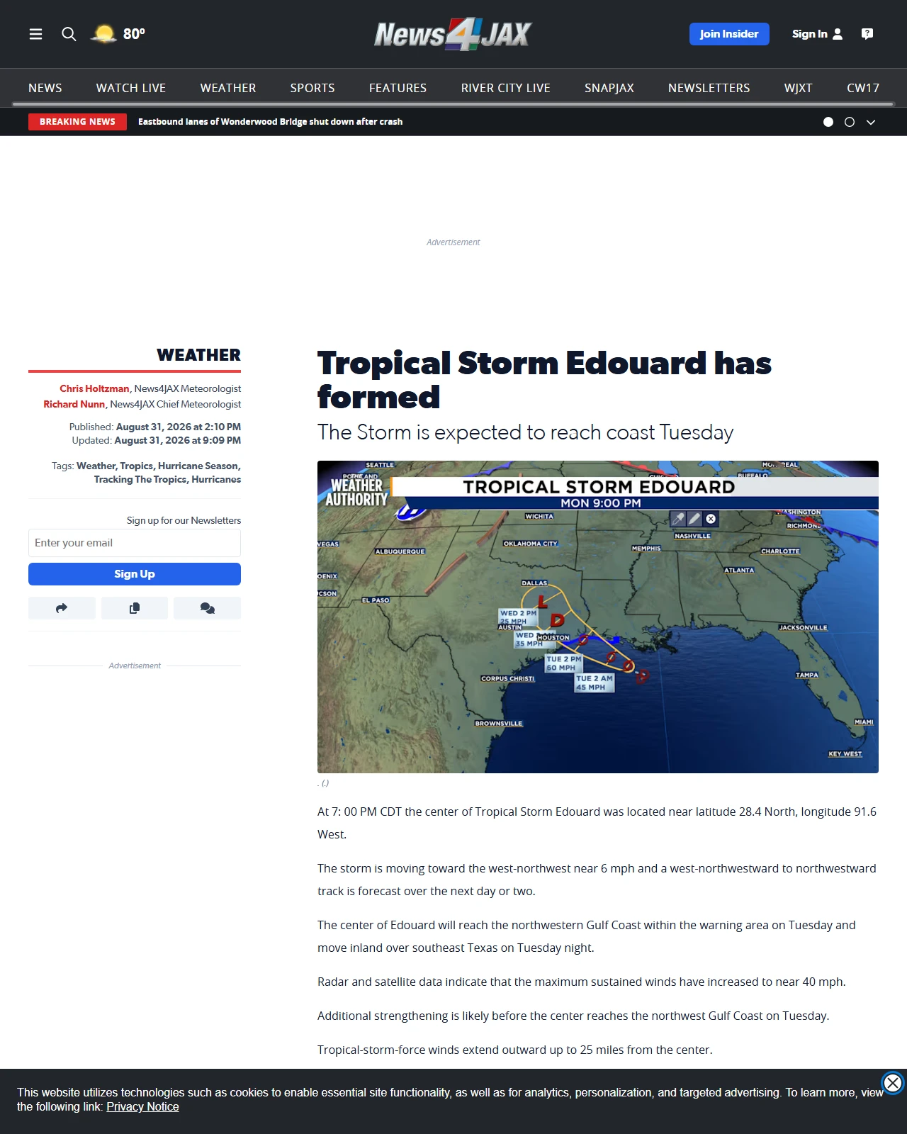 news4jax.com as published: Tropical Storm Edouard has formed