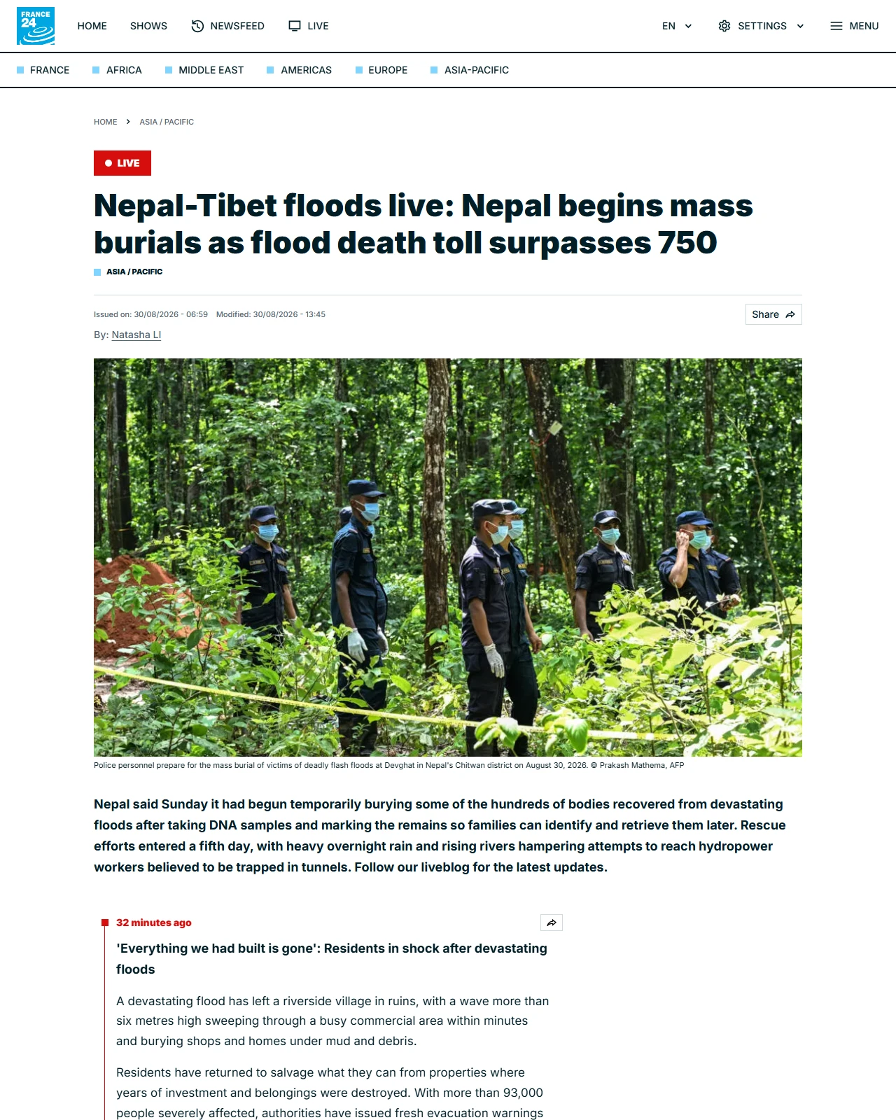 s.france24.com as published: Nepal-Tibet floods live: Nepal begins mass burials as flood death toll surpasses 750