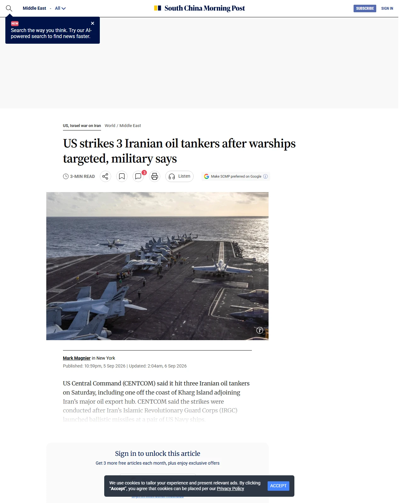 scmp.com as published: US strikes 3 Iranian oil tankers after warships targeted, military says