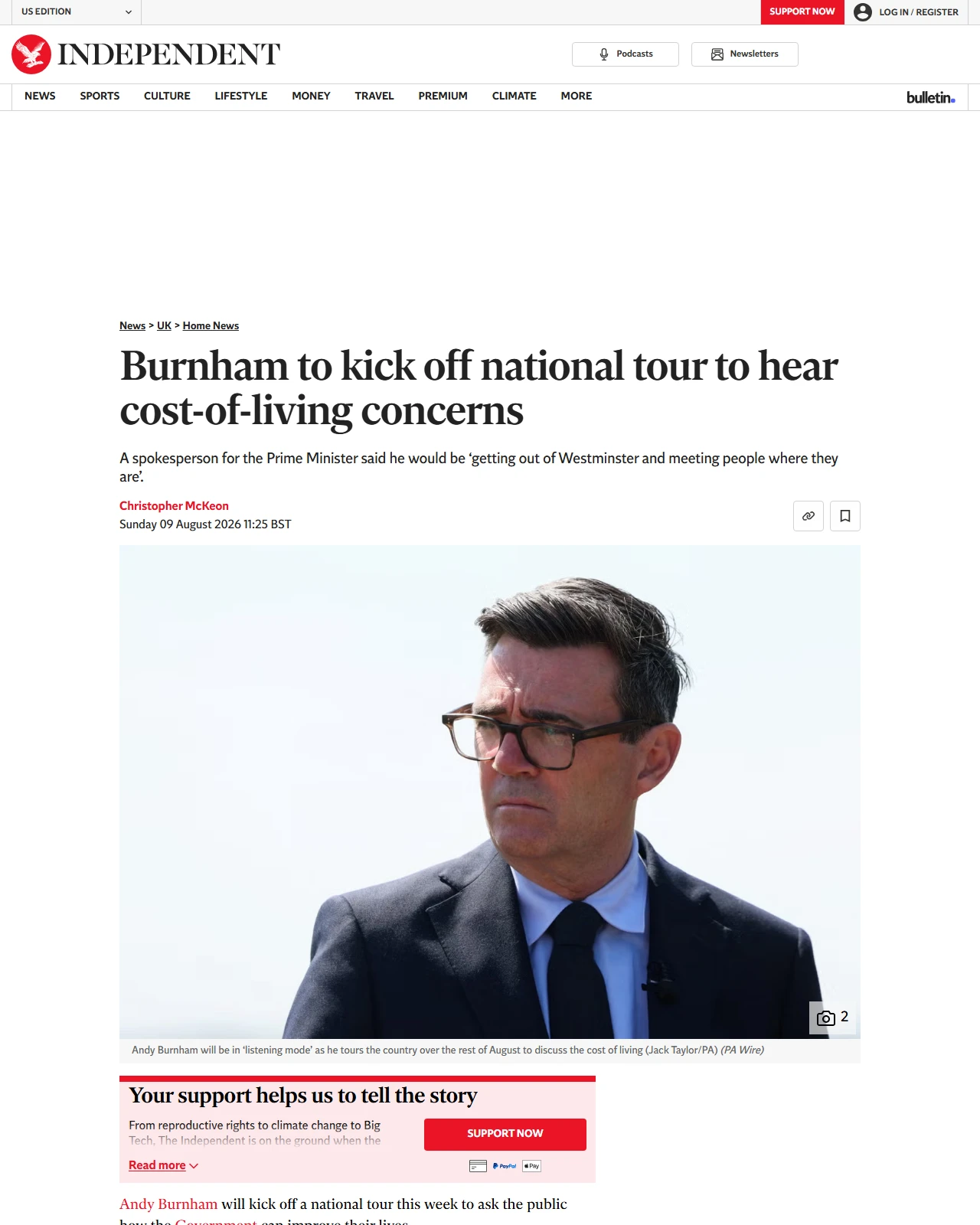 independent.co.uk as published: Burnham to kick off national tour to hear cost-of-living concerns