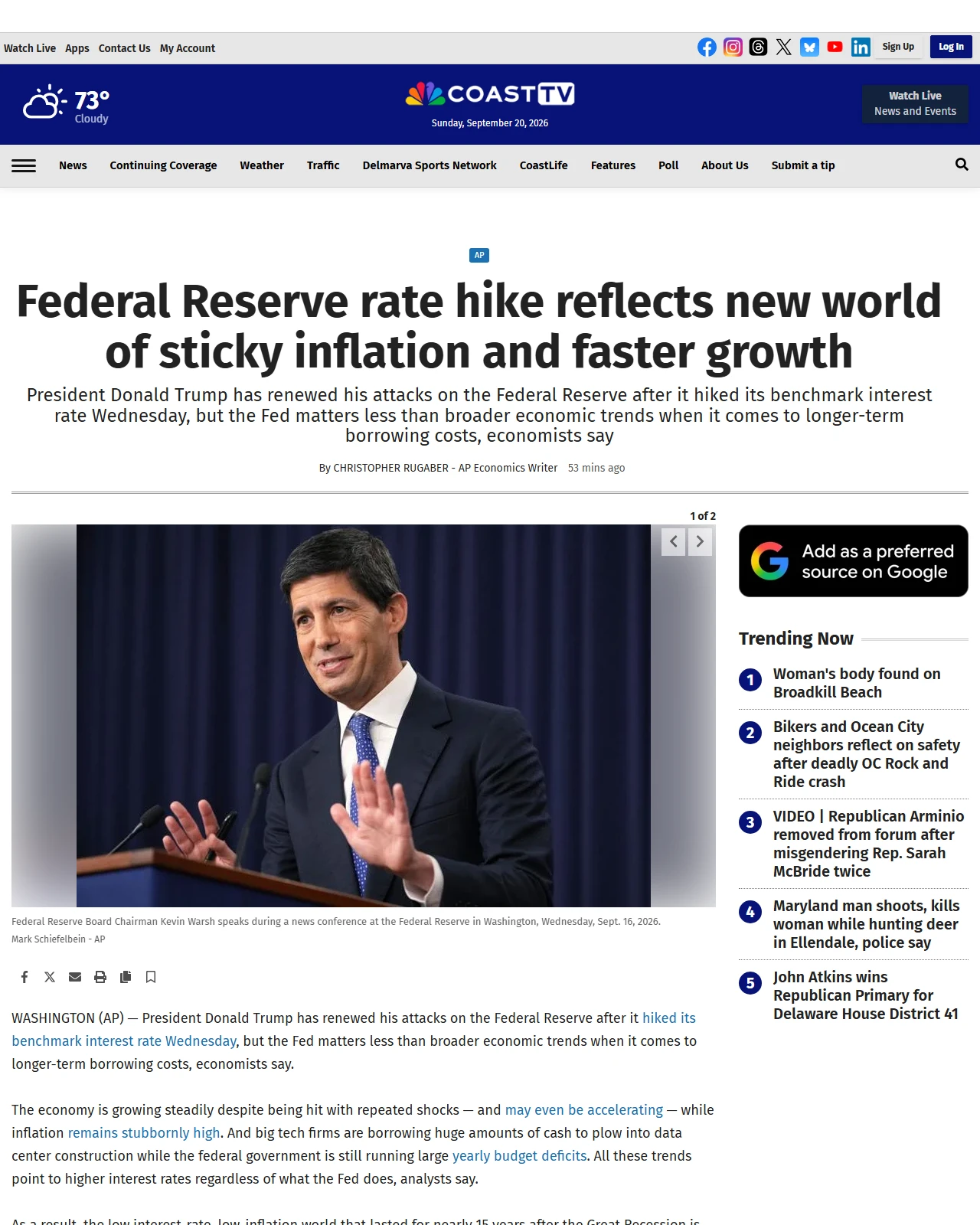 wrde.com as published: Federal Reserve rate hike reflects new world of sticky inflation and faster growth