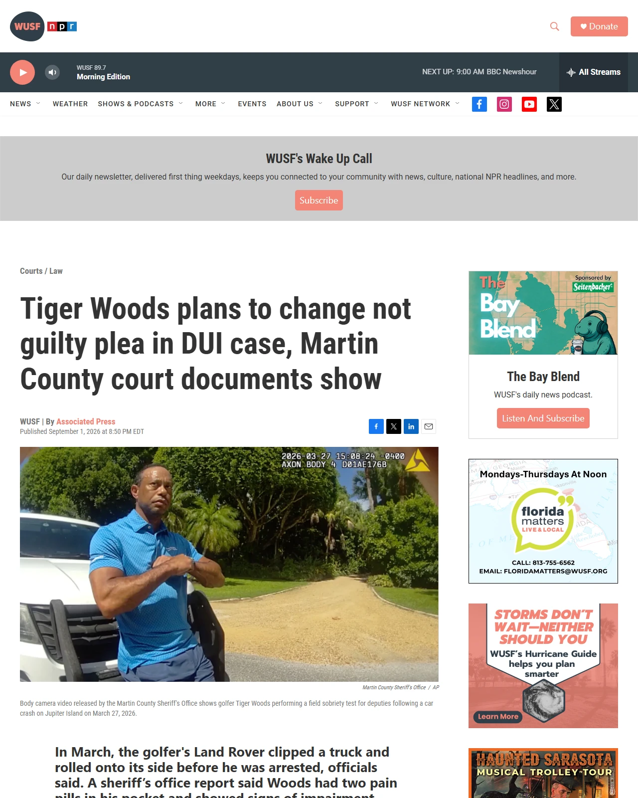 wusf.org as published: Tiger Woods plans to change not guilty plea in DUI case, Martin County court documents show
