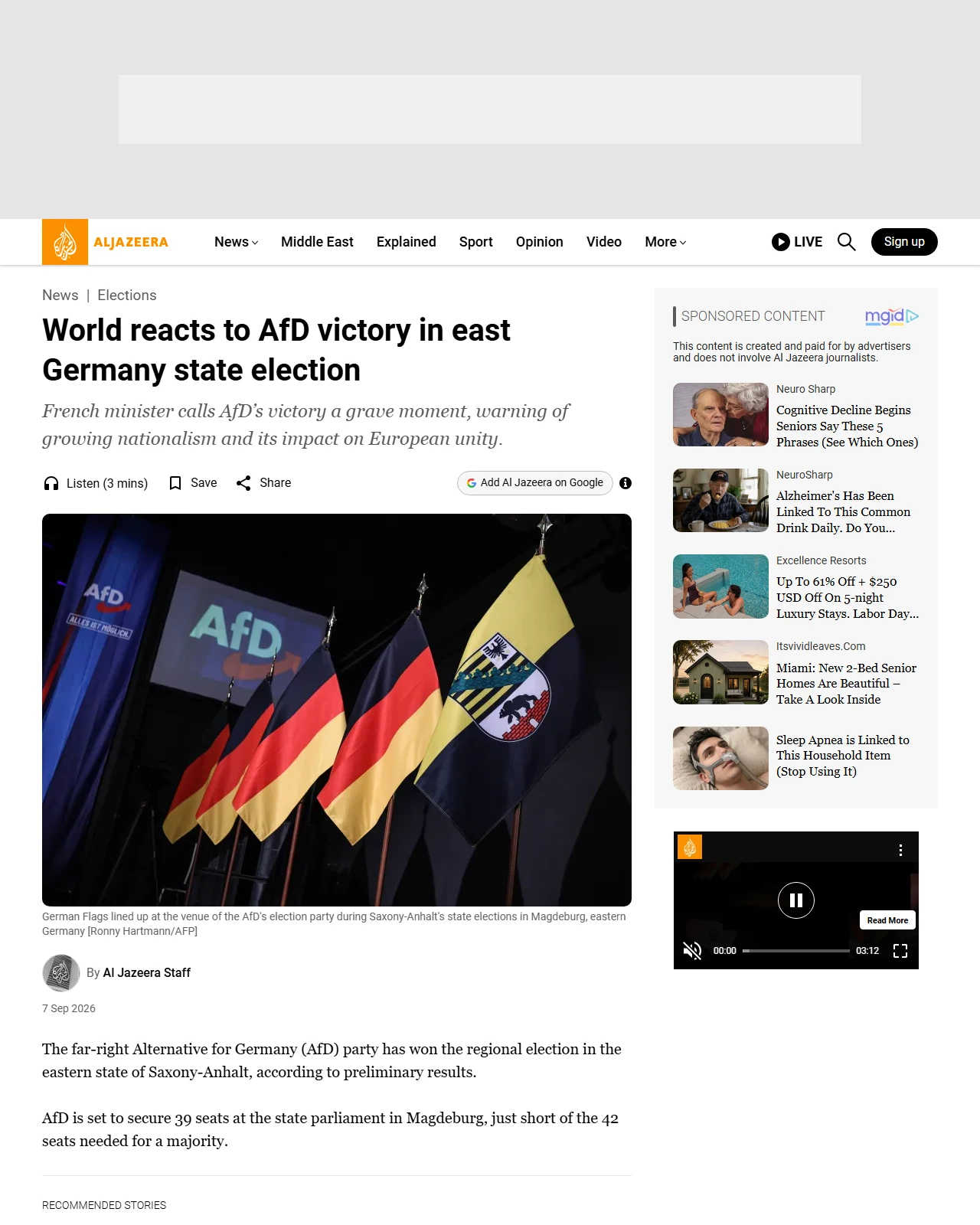 aljazeera.com as published: World reacts to AfD victory in east Germany state election