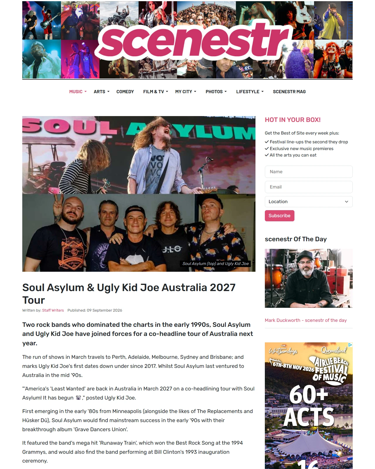 scenestr.com.au as published: Soul Asylum & Ugly Kid Joe Australia 2027 Tour