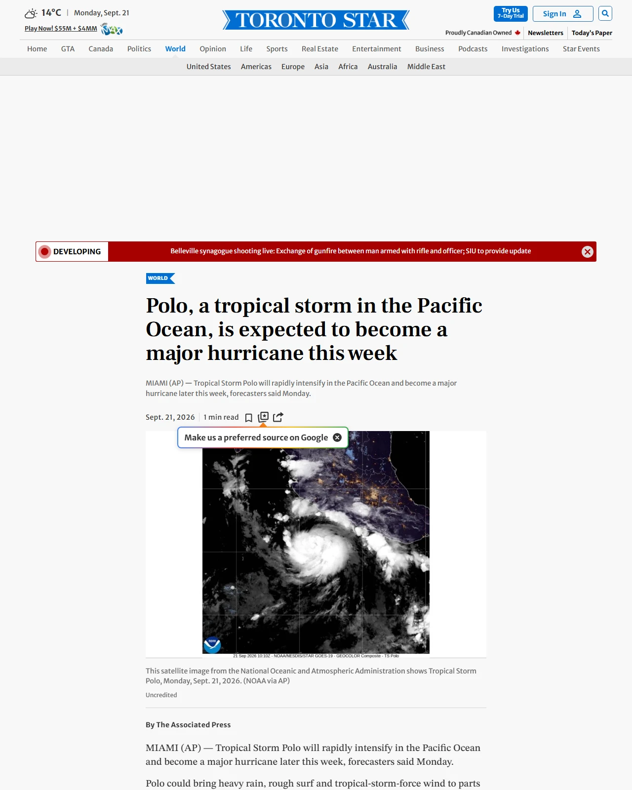 thestar.com as published: Polo has rapidly intensified to a hurricane and is expected to impact Mexico