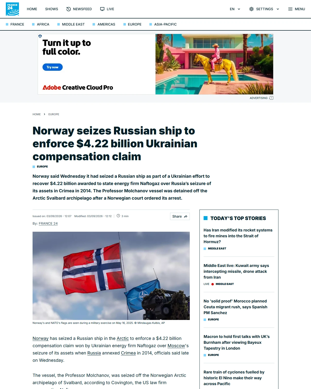 s.france24.com as published: Norway seizes Russian ship to enforce $4.22 billion Ukrainian compensation claim