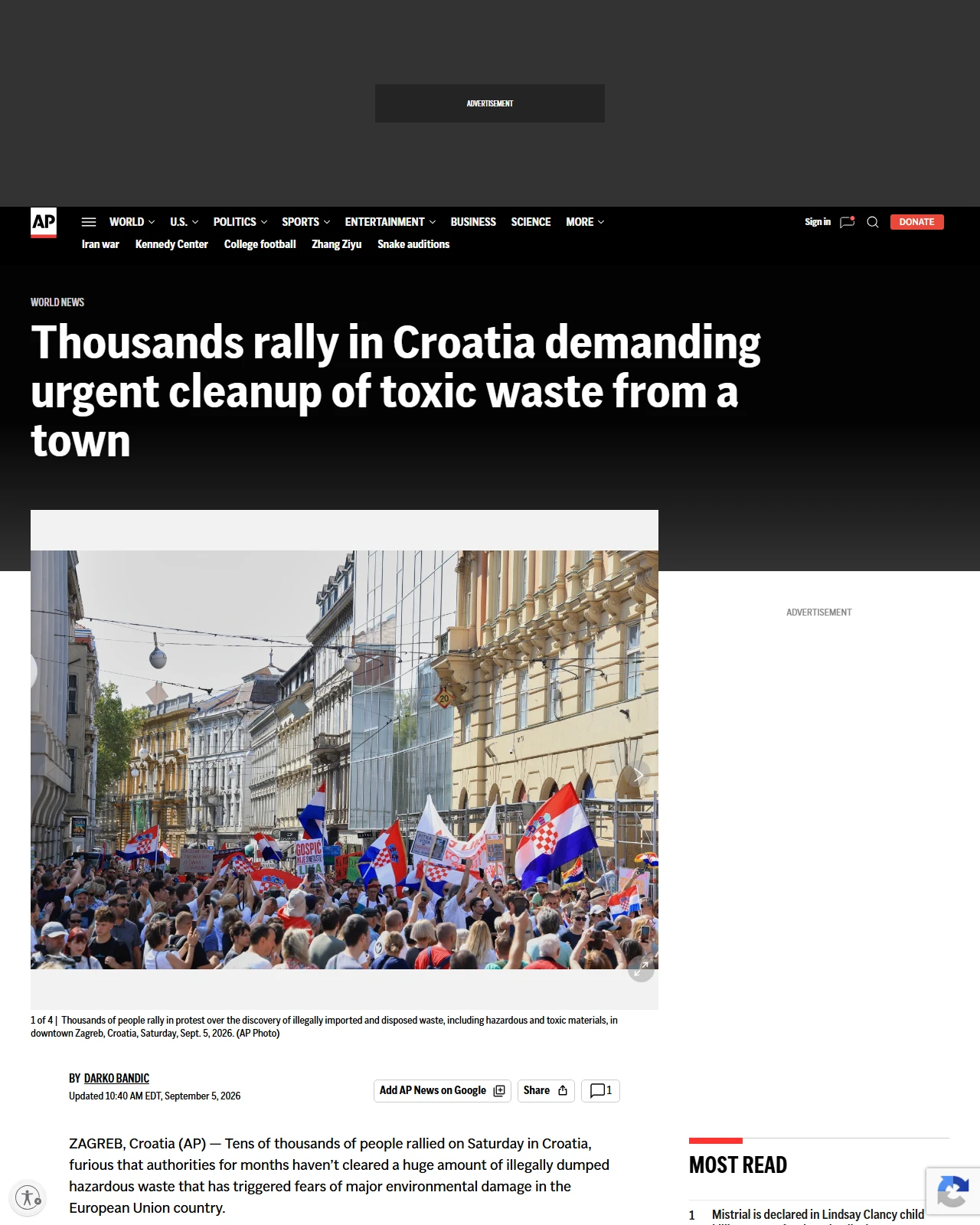 apnews.com as published: Thousands rally in Croatia demanding urgent cleanup of toxic waste from a town