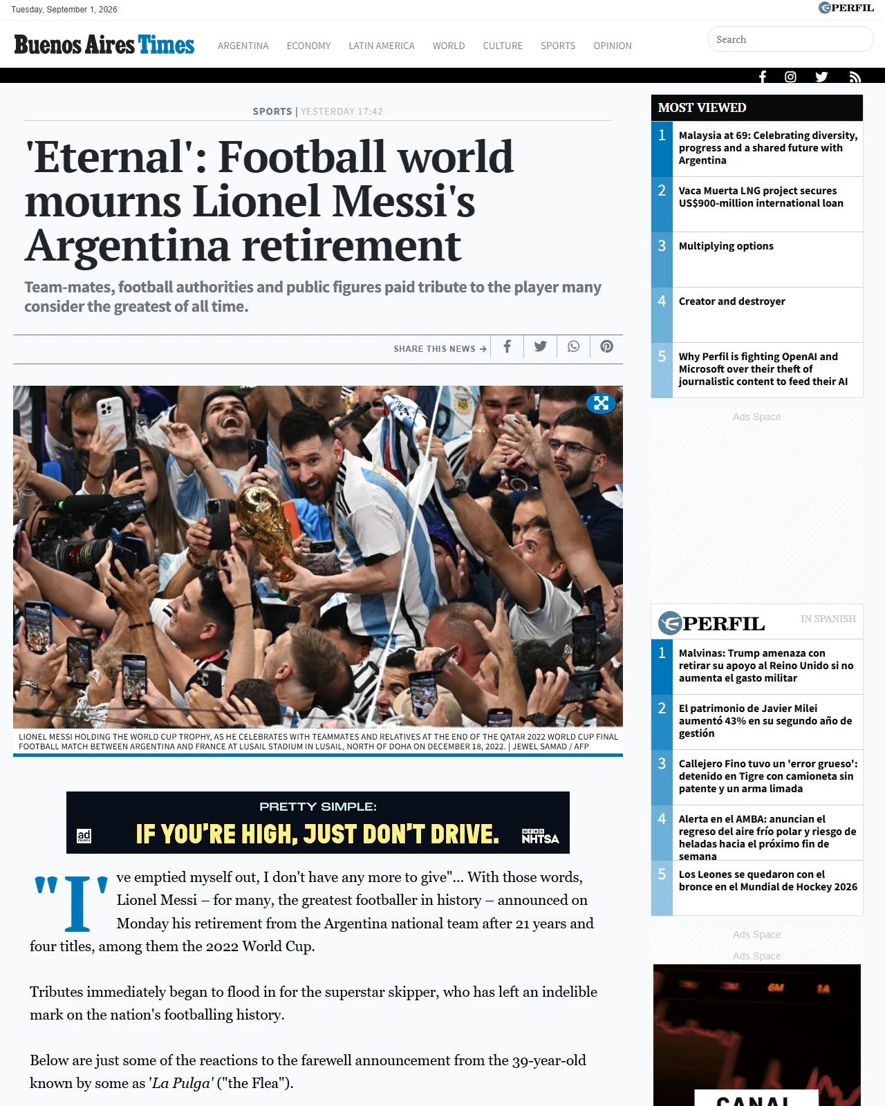 batimes.com.ar as published: 'Eternal': Football world mourns Lionel Messi's Argentina retirement