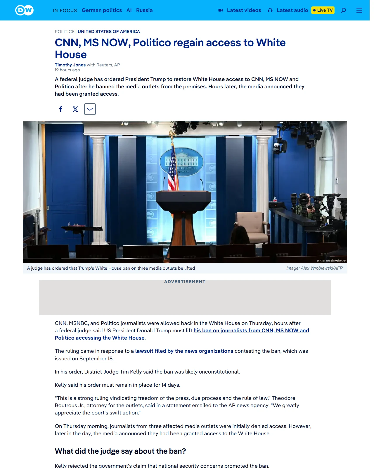 dw.com as published: CNN, MS NOW, Politico regain access to White House