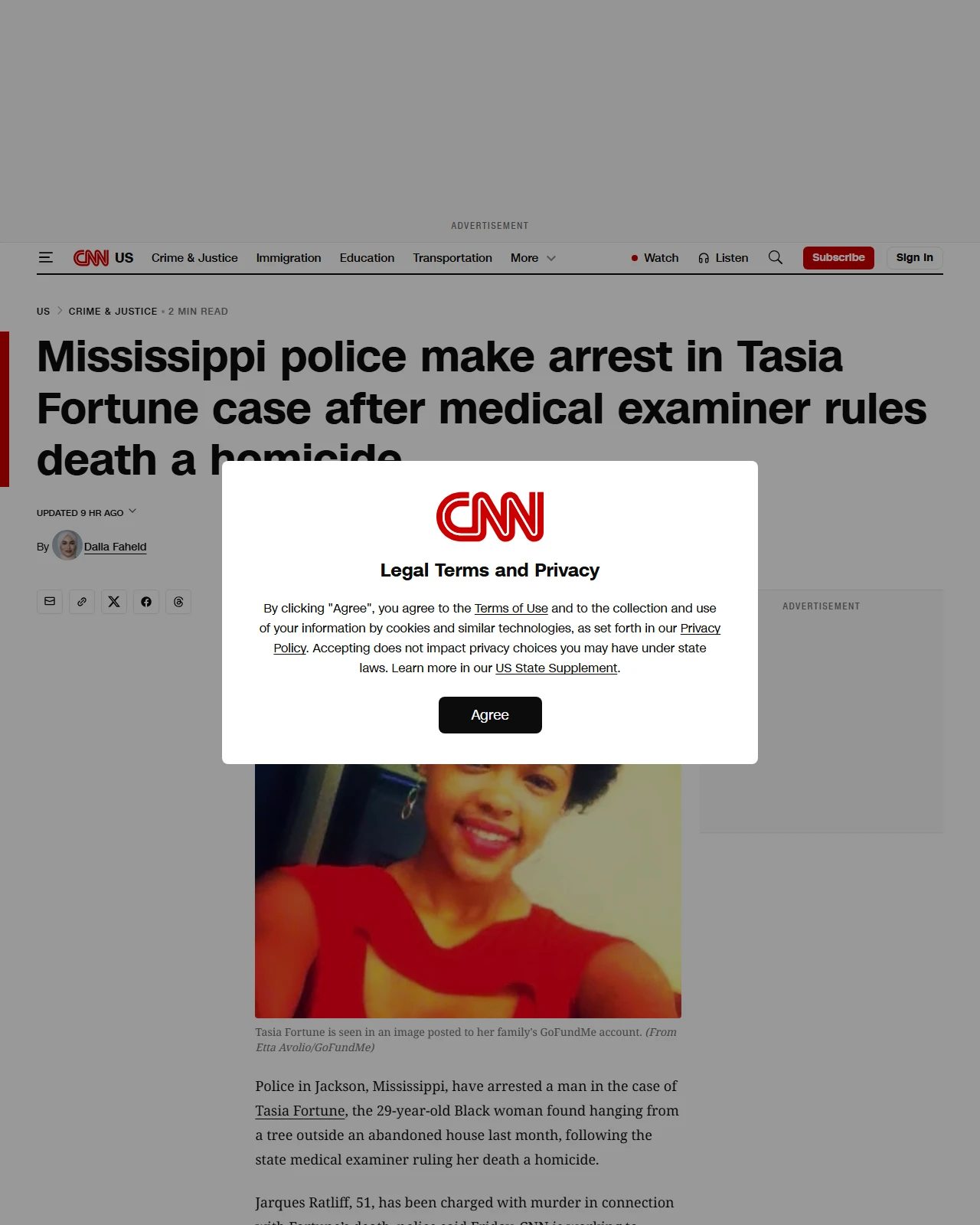 cnn.com as published: Mississippi police make arrest in Tasia Fortune case after medical examiner rules death a homicide