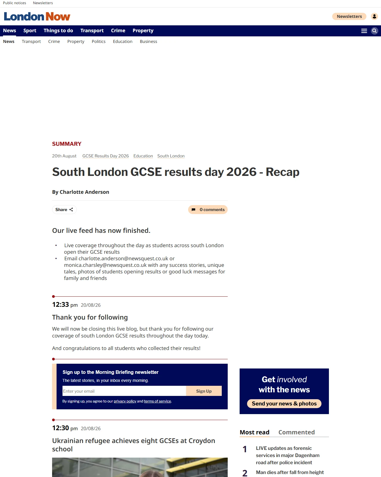 london-now.co.uk as published: LIVE updates as students from across south London collect GCSE results