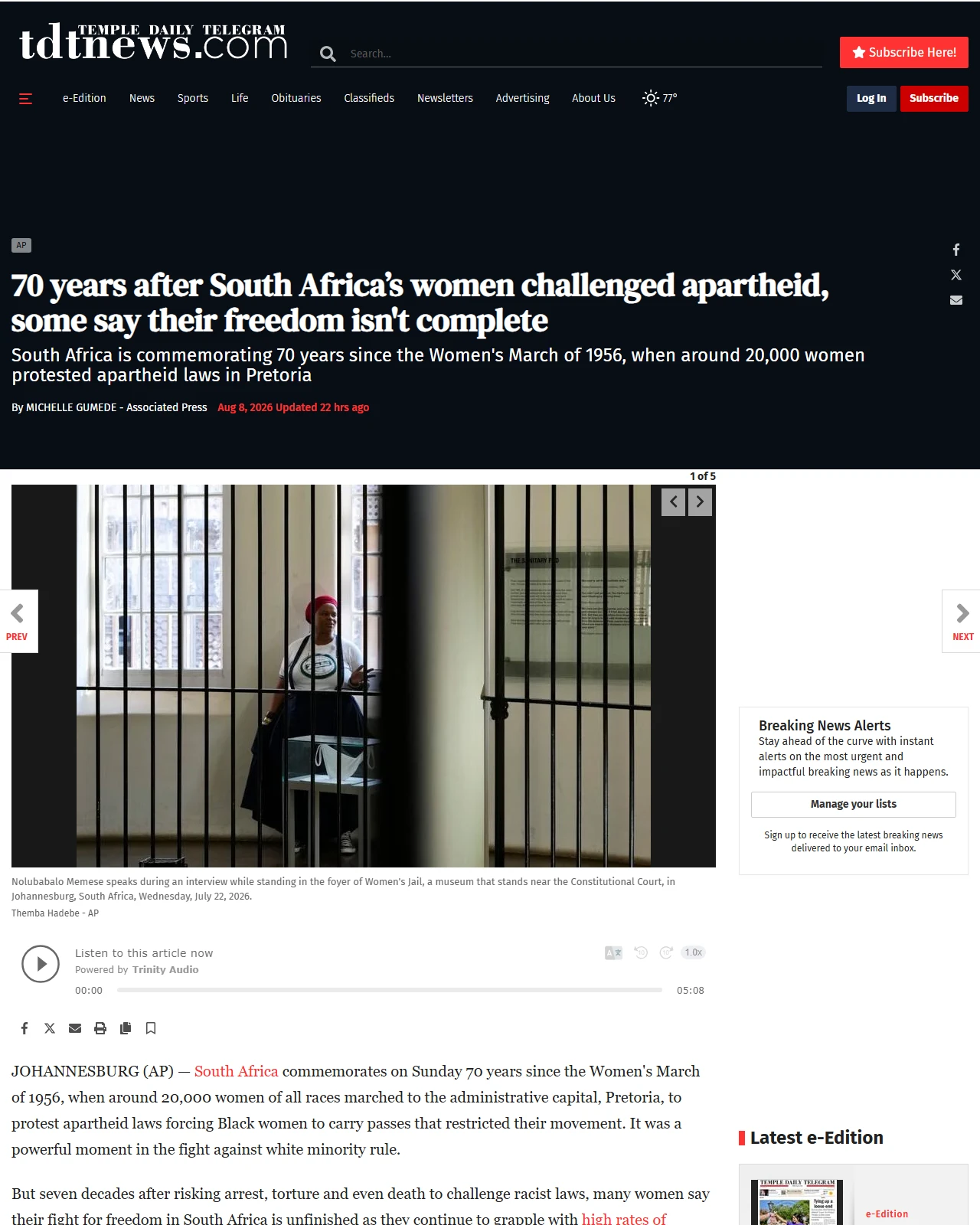 tdtnews.com as published: 70 years after South Africa’s women challenged apartheid, some say their freedom isn't complete