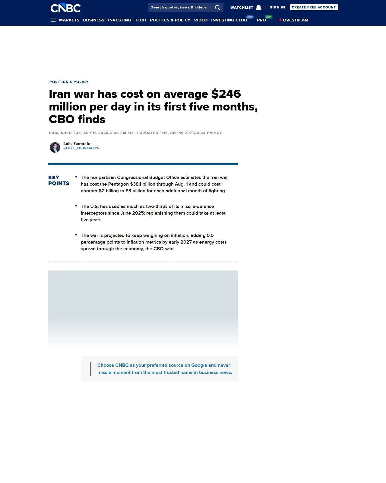 cnbc.com as published: Iran war has cost on average $246 million per day in its first five months, CBO finds