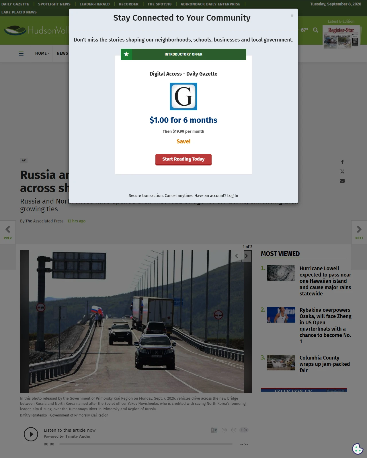 dailygazette.com as published: Russia and North Korea open the first road link across shared border