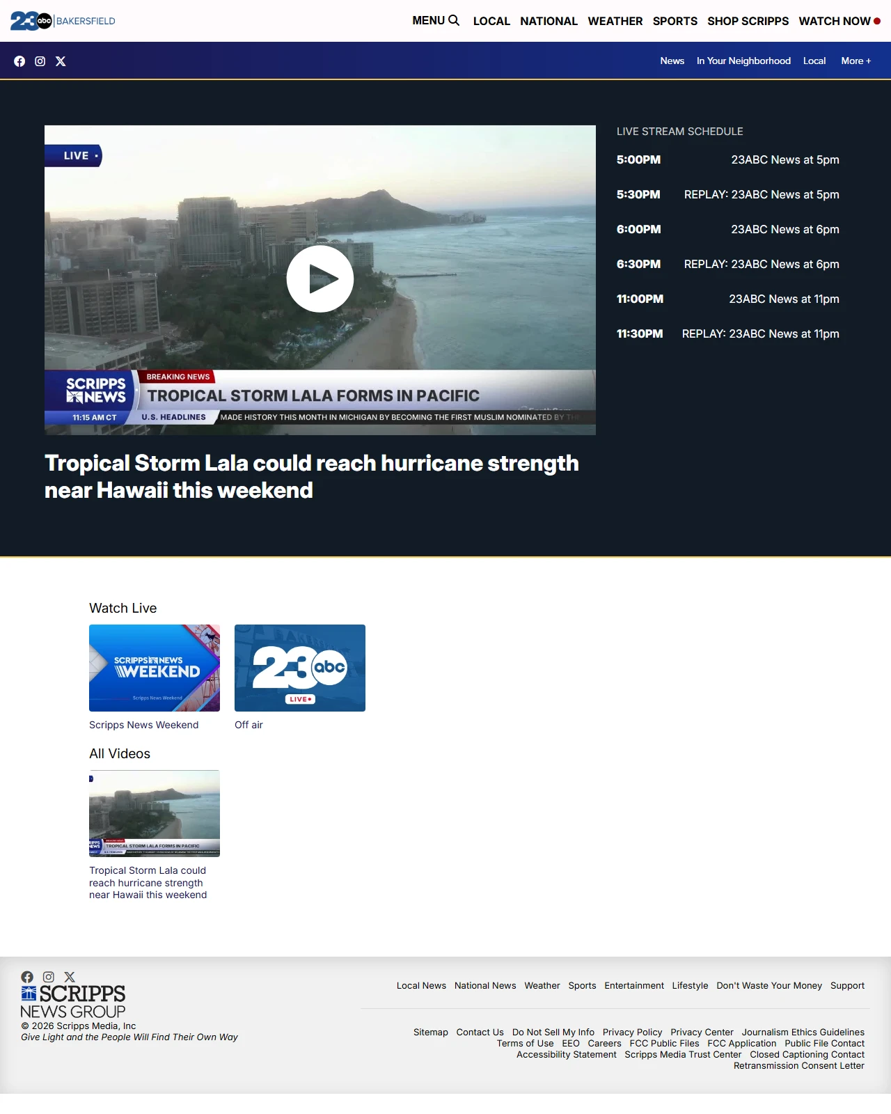 turnto23.com as published: Tropical Storm Lala could reach hurricane strength near Hawaii this weekend