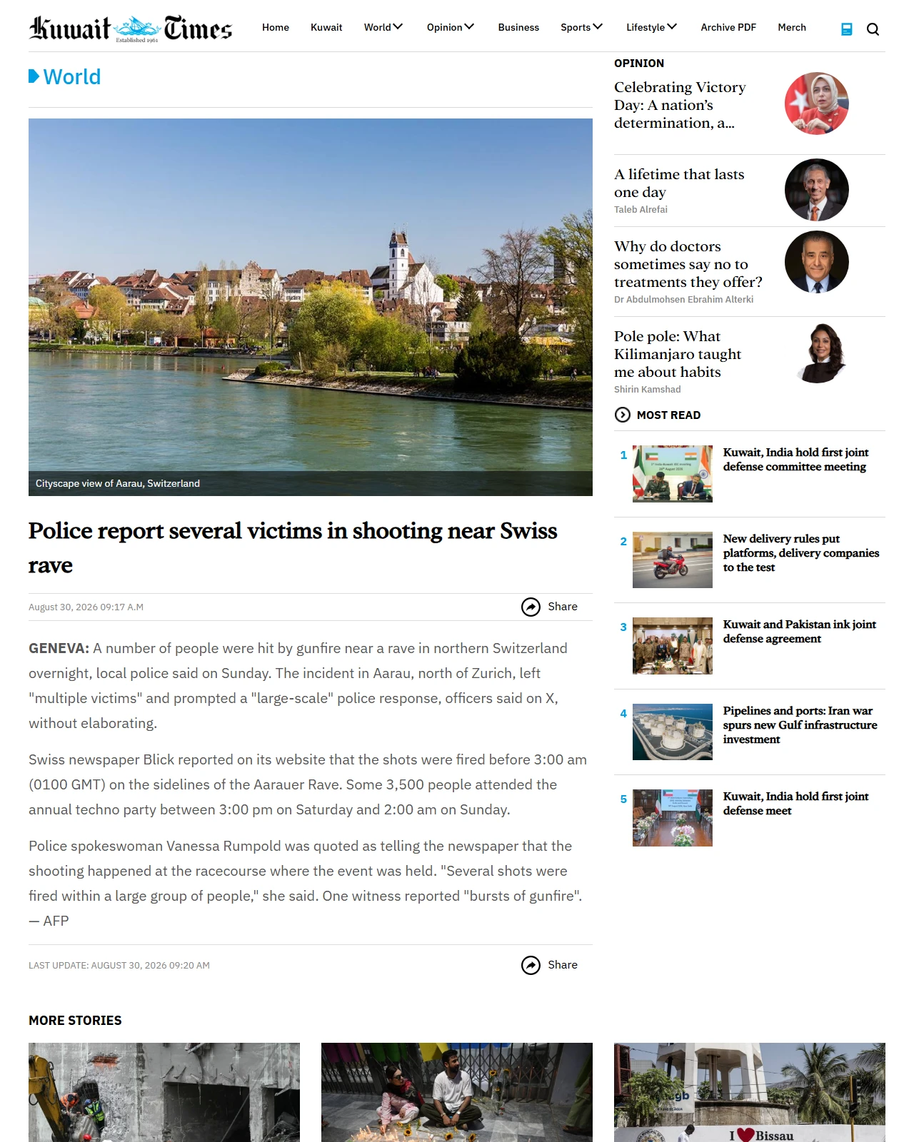 kuwaittimes.com as published: Police report several victims in shooting near Swiss rave