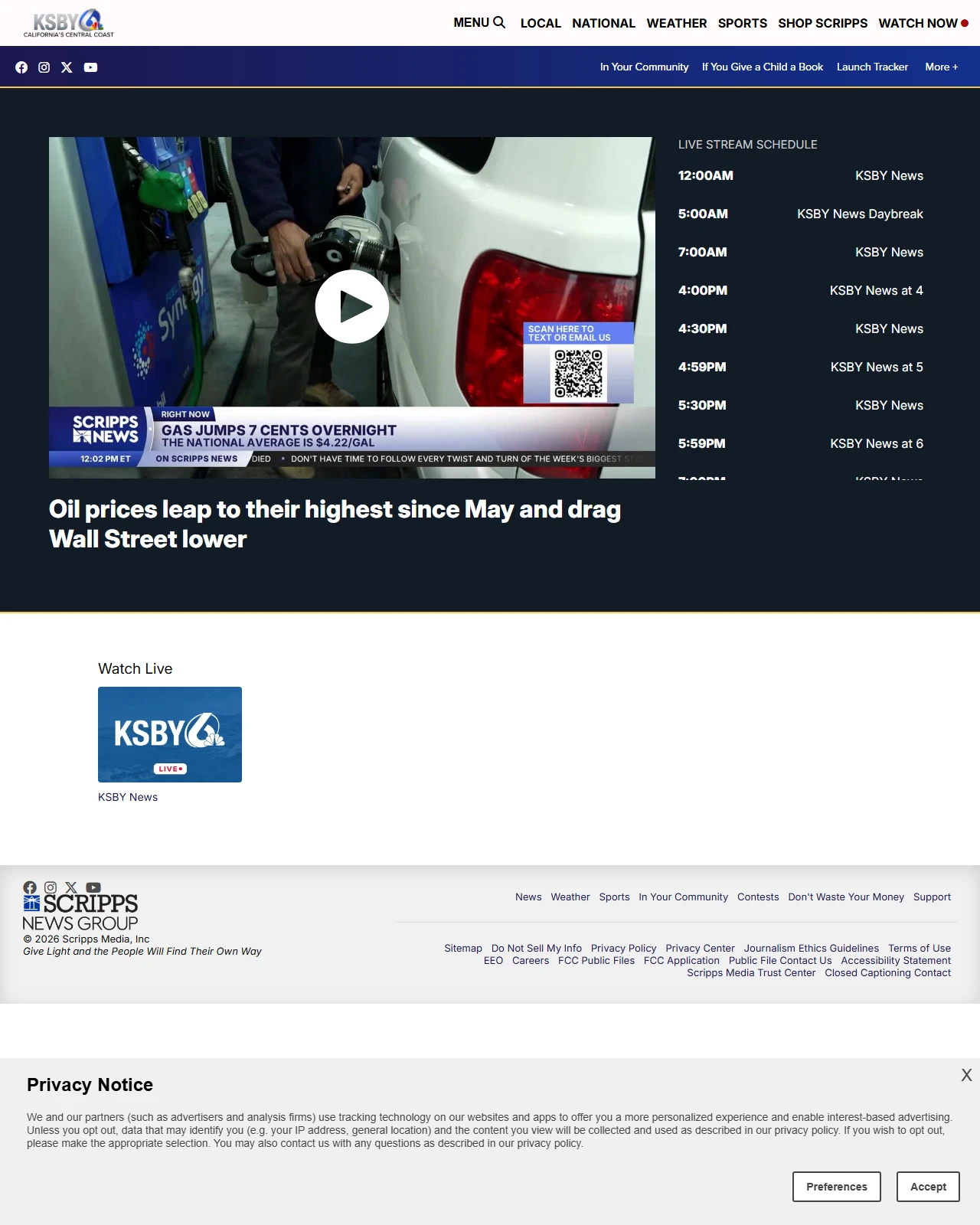 ksby.com as published: Oil prices leap to their highest since May and drag Wall Street lower