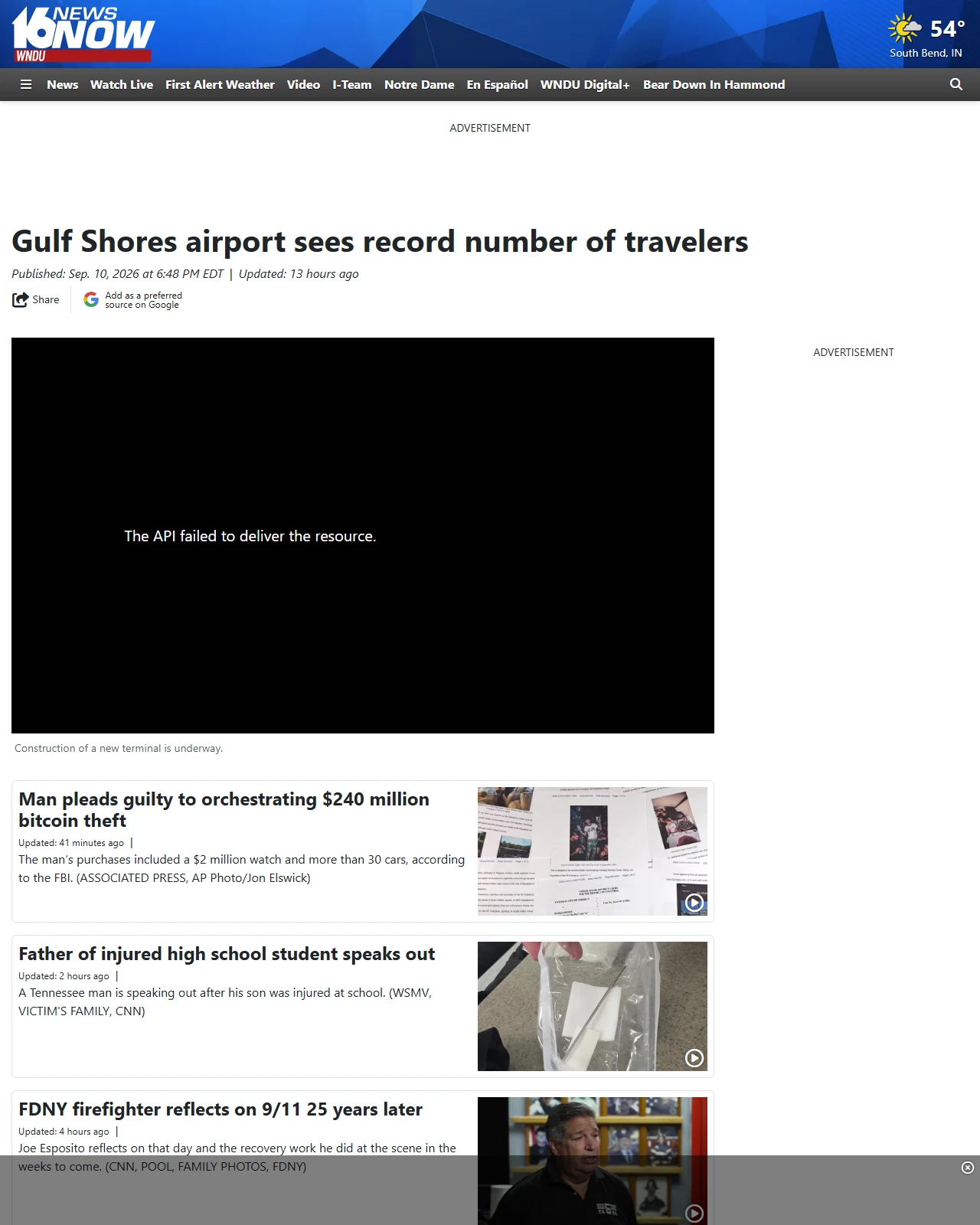 wndu.com as published: Gulf Shores airport sees record number of travelers