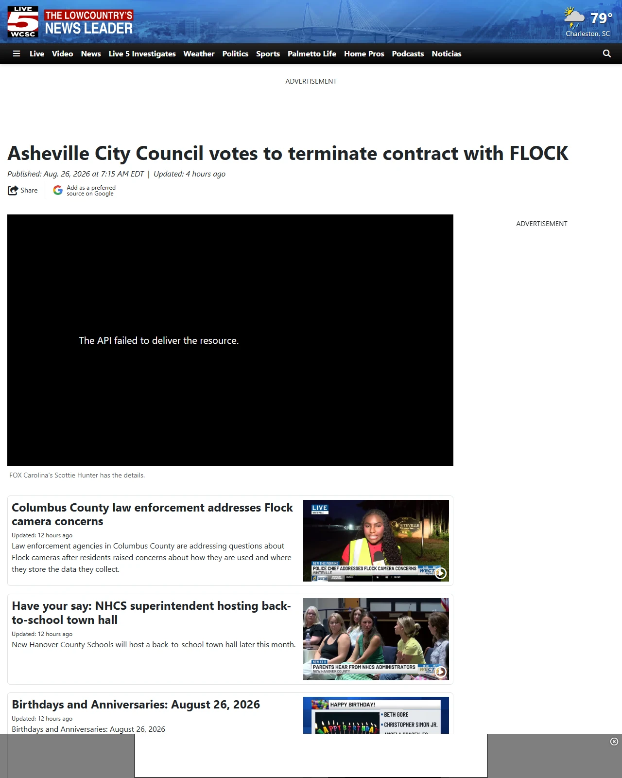 live5news.com as published: Asheville City Council votes to terminate contract with FLOCK
