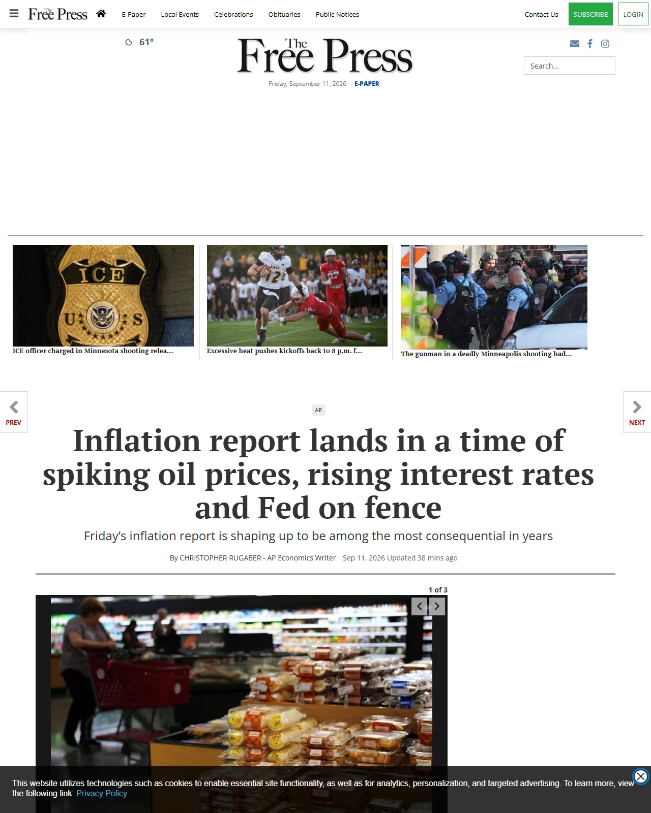 mankatofreepress.com as published: Inflation report lands in a time of spiking oil prices, rising interest rates and Fed on fence
