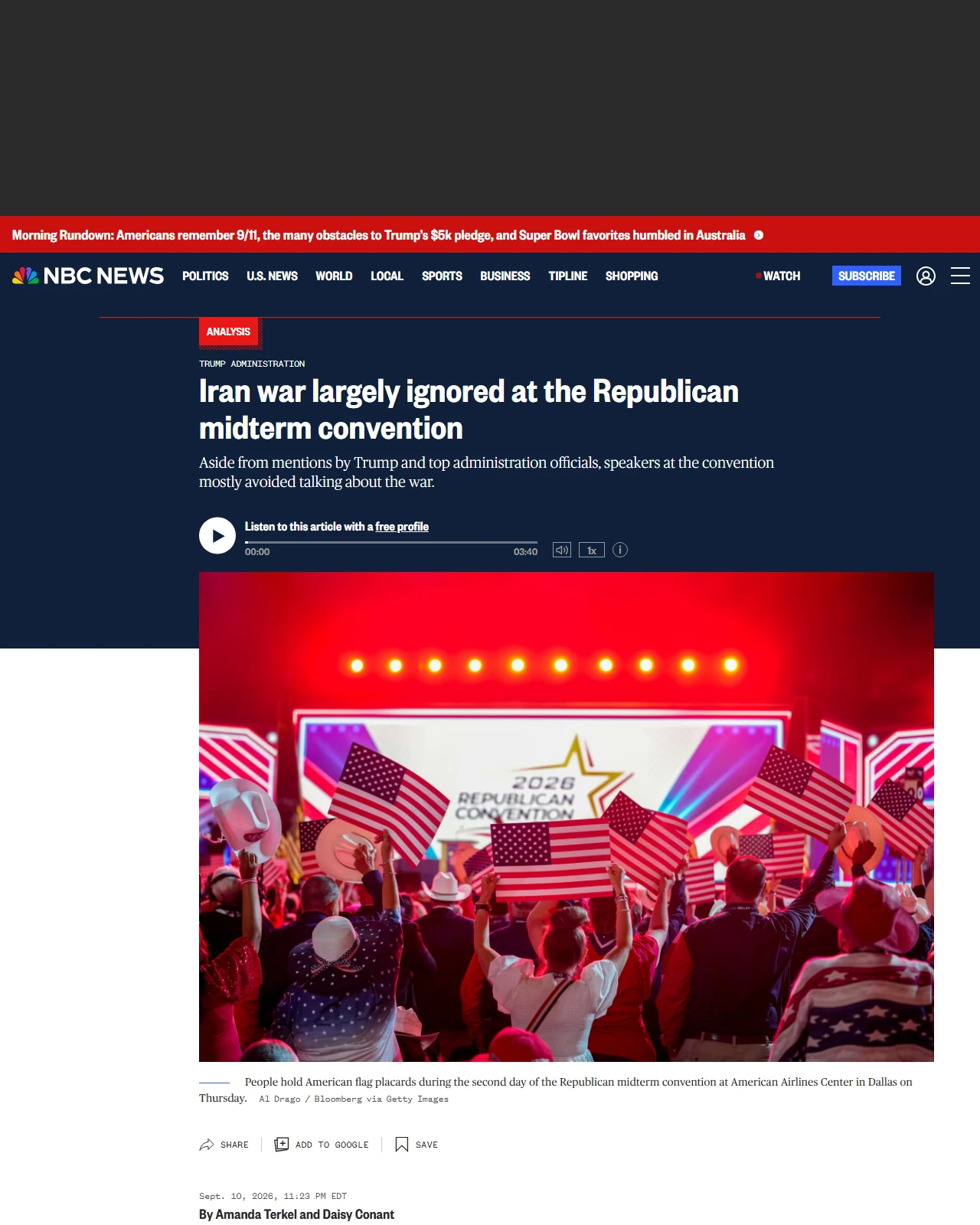 nbcnews.com as published: Republicans largely ignore the war in Iran at their midterm convention