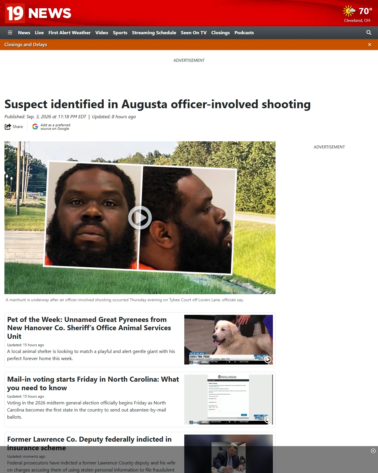 cleveland19.com as published: Suspect identified in Augusta officer-involved shooting