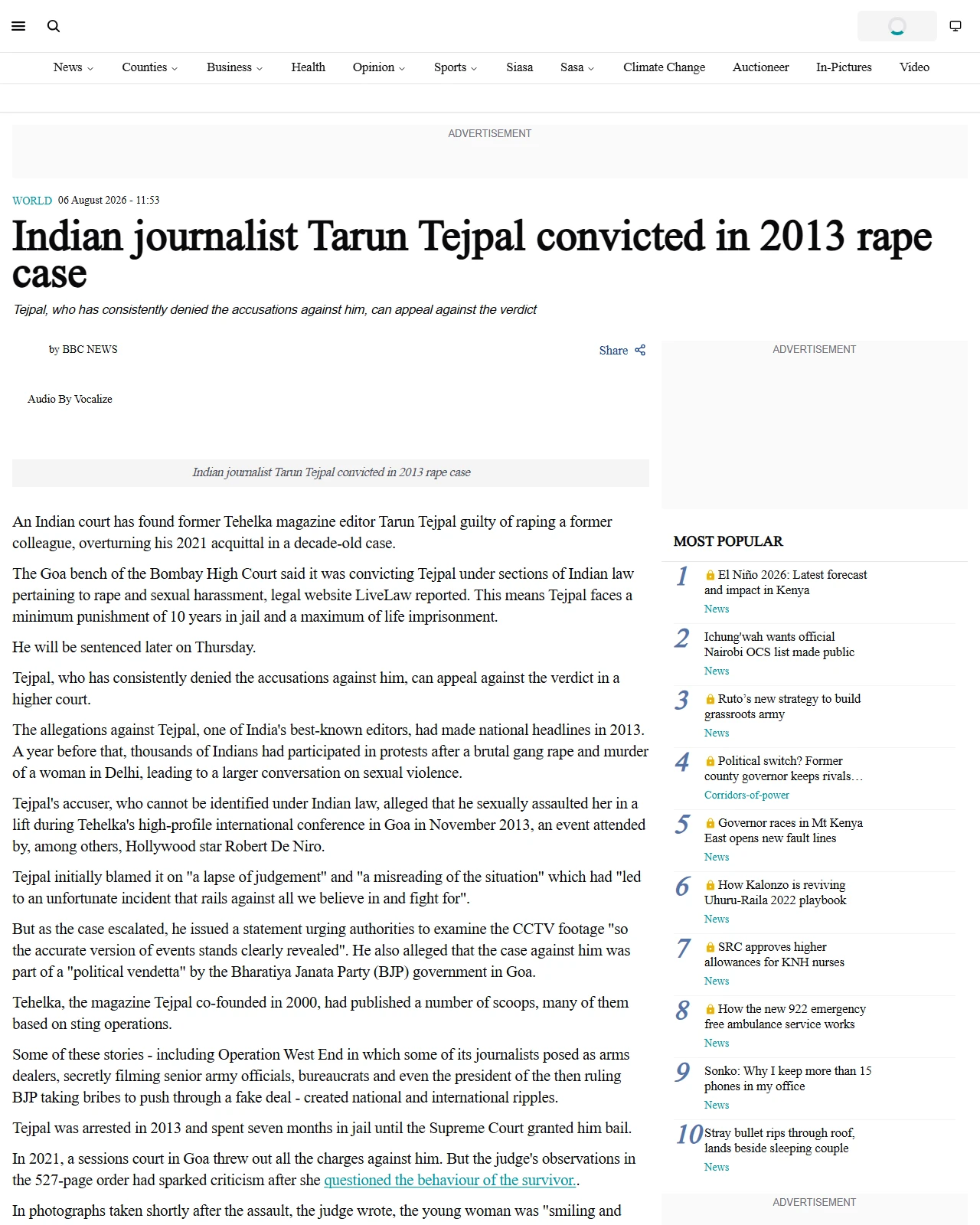 the-star.co.ke as published: Indian journalist Tarun Tejpal convicted in 2013 rape case - the-star.co.ke