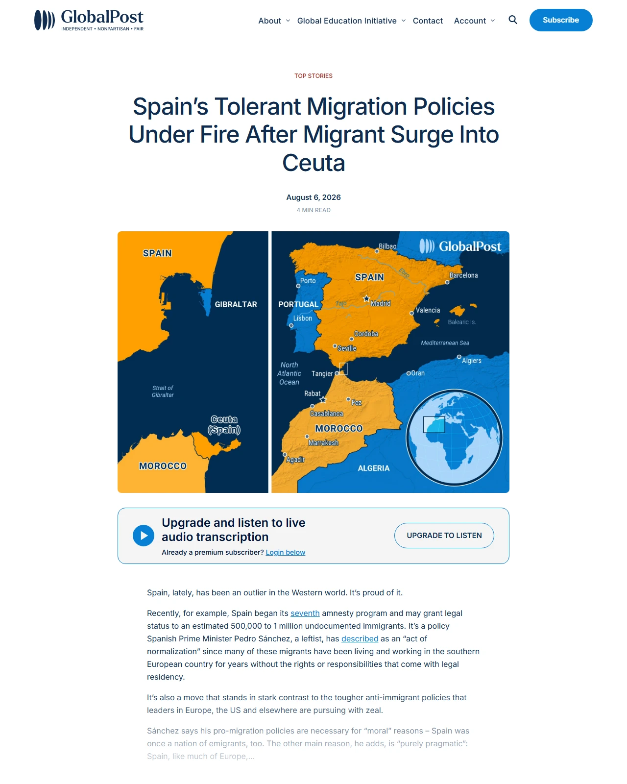globalpost.com as published: Spain’s Tolerant Migration Policies Under Fire After Migrant Surge Into Ceuta