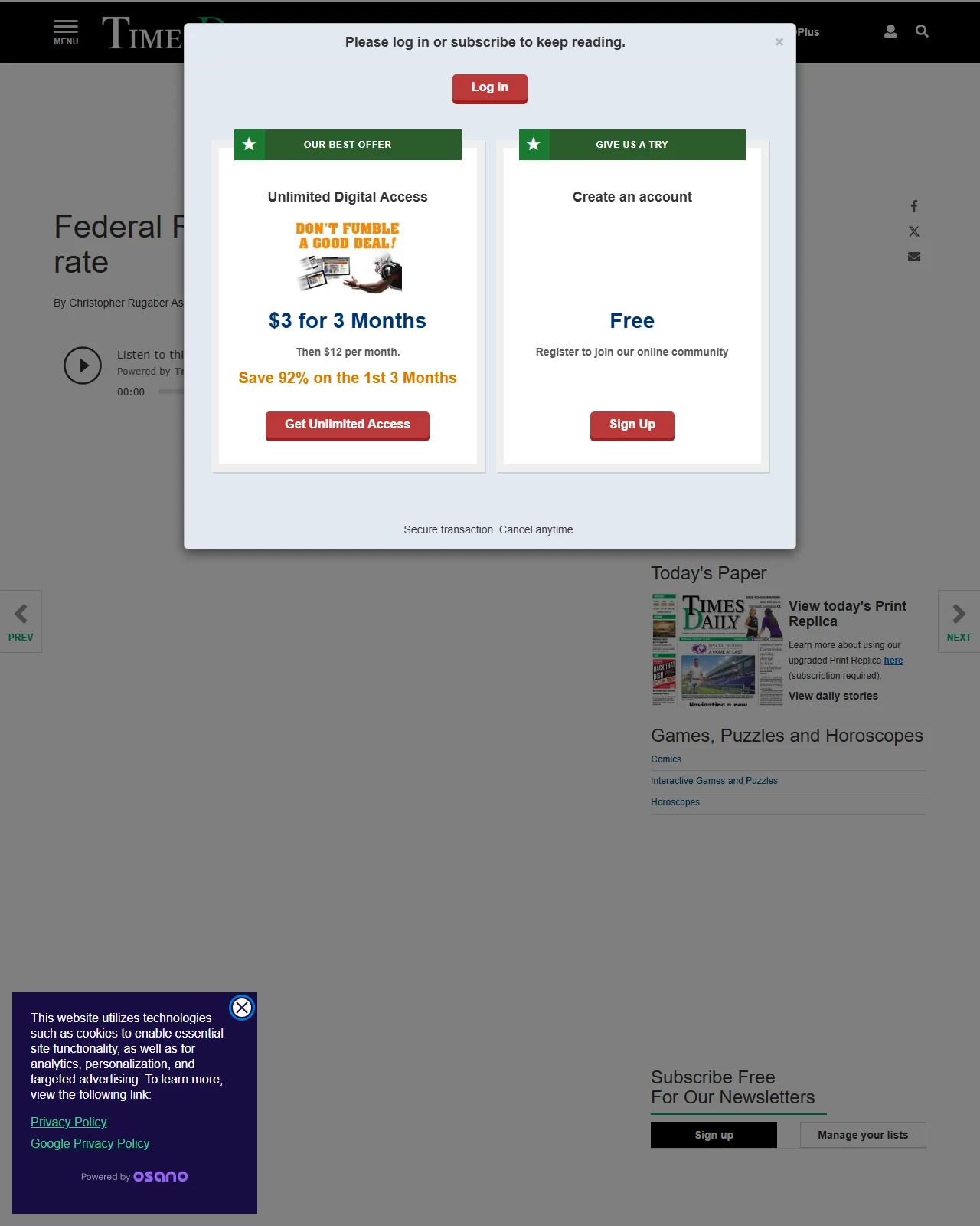 timesdaily.com as published: Federal Reserve is expected to raise its benchmark rate