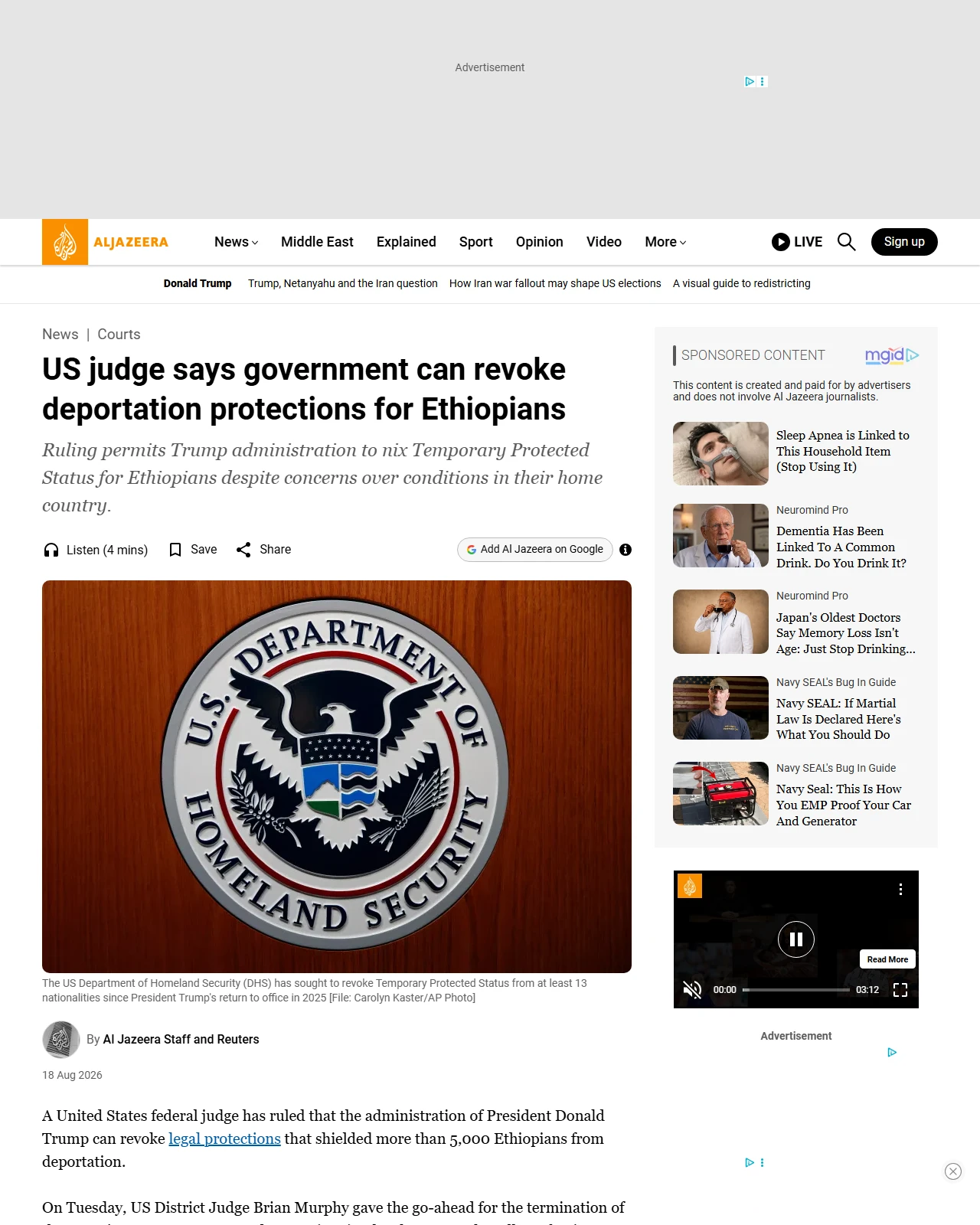 aljazeera.com as published: US judge says government can revoke deportation protections for Ethiopians