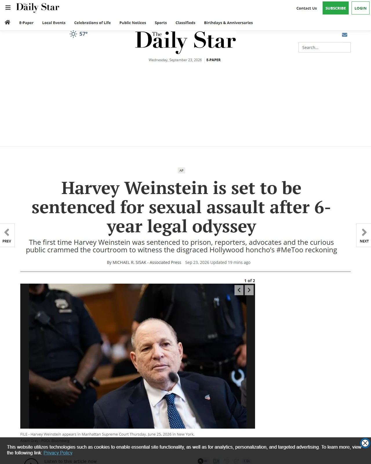 thedailystar.com as published: Harvey Weinstein is set to be sentenced for sexual assault after 6-year legal odyssey