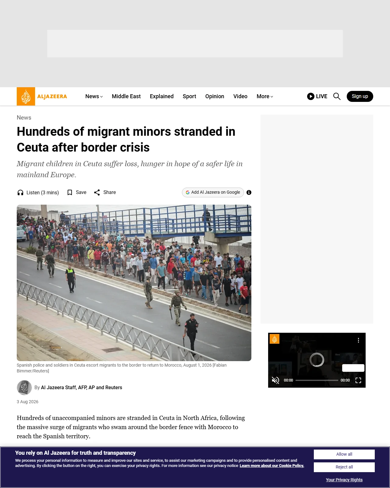 aljazeera.com as published: Hundreds of migrant minors stranded in Ceuta after border crisis