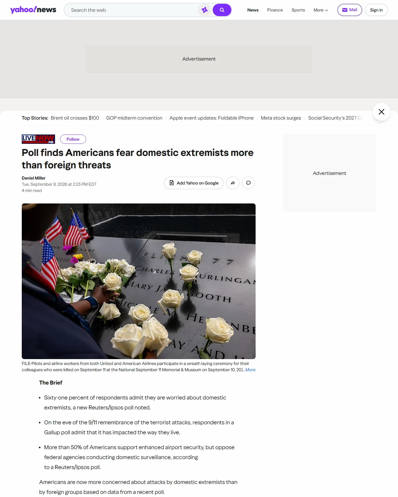 yahoo.com as published: Poll finds Americans fear domestic extremists more than foreign threats