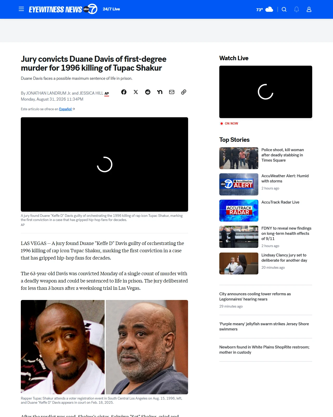 abc7ny.com as published: Tupac Shakur trial: Duane 'Keffe D' Davis found guilty of first-degree murder in 1996 killing of rap icon