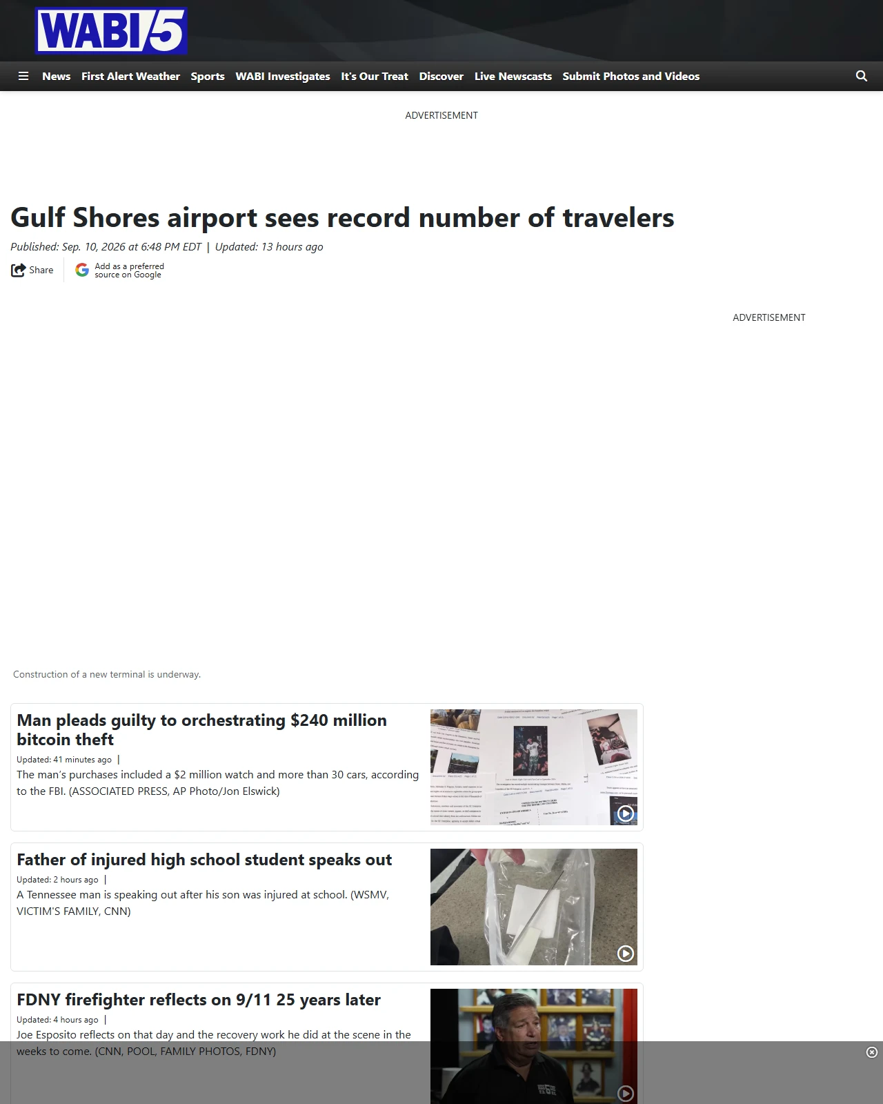 wabi.tv as published: Gulf Shores airport sees record number of travelers