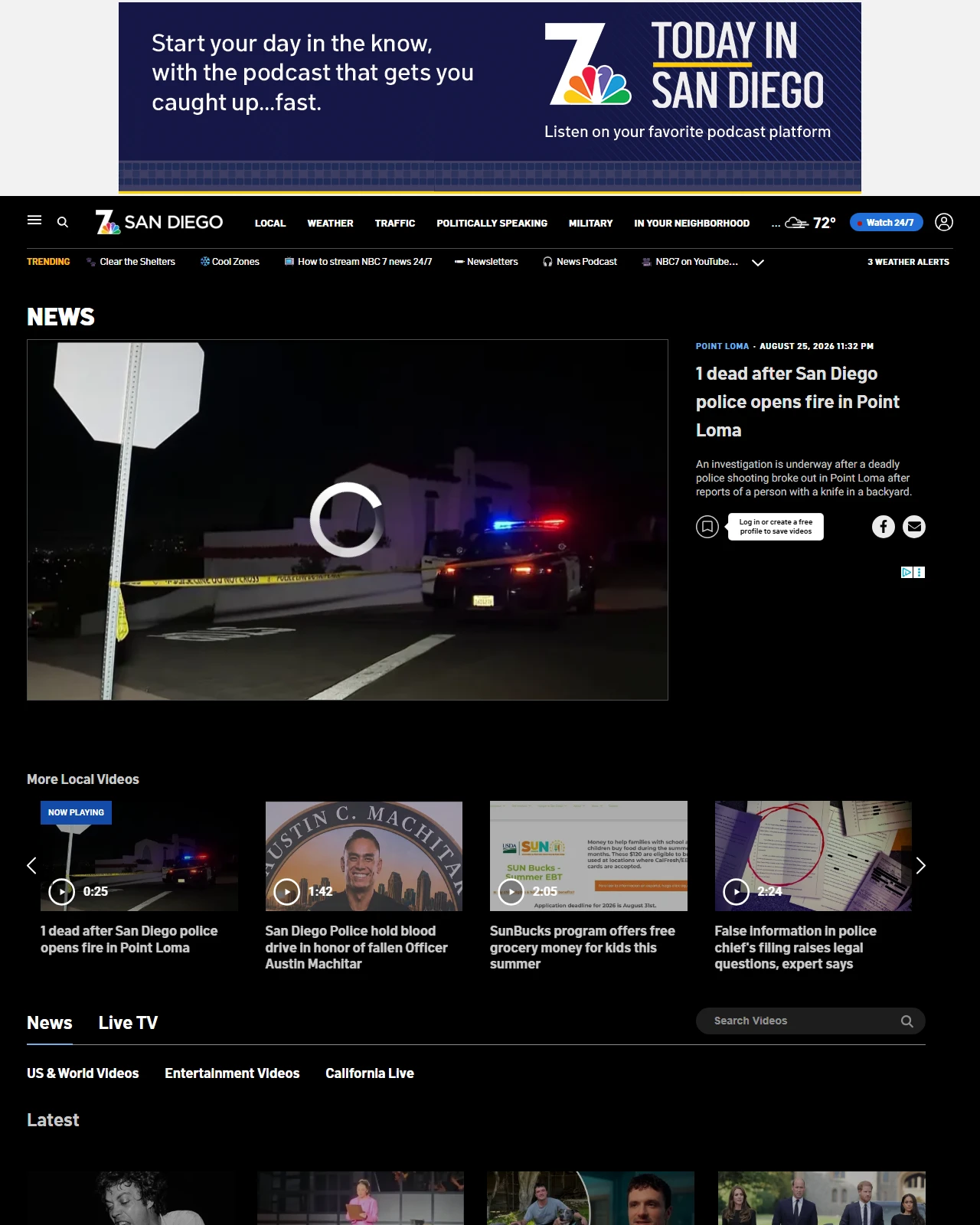 nbcsandiego.com as published: 1 dead after San Diego police opens fire in Point Loma