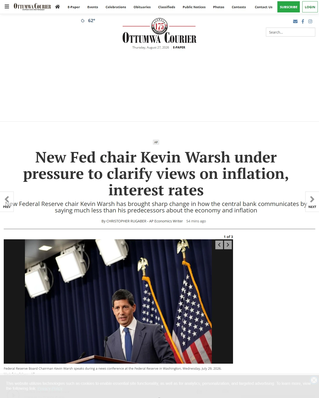 ottumwacourier.com as published: New Fed chair Kevin Warsh under pressure to clarify views on inflation, interest rates