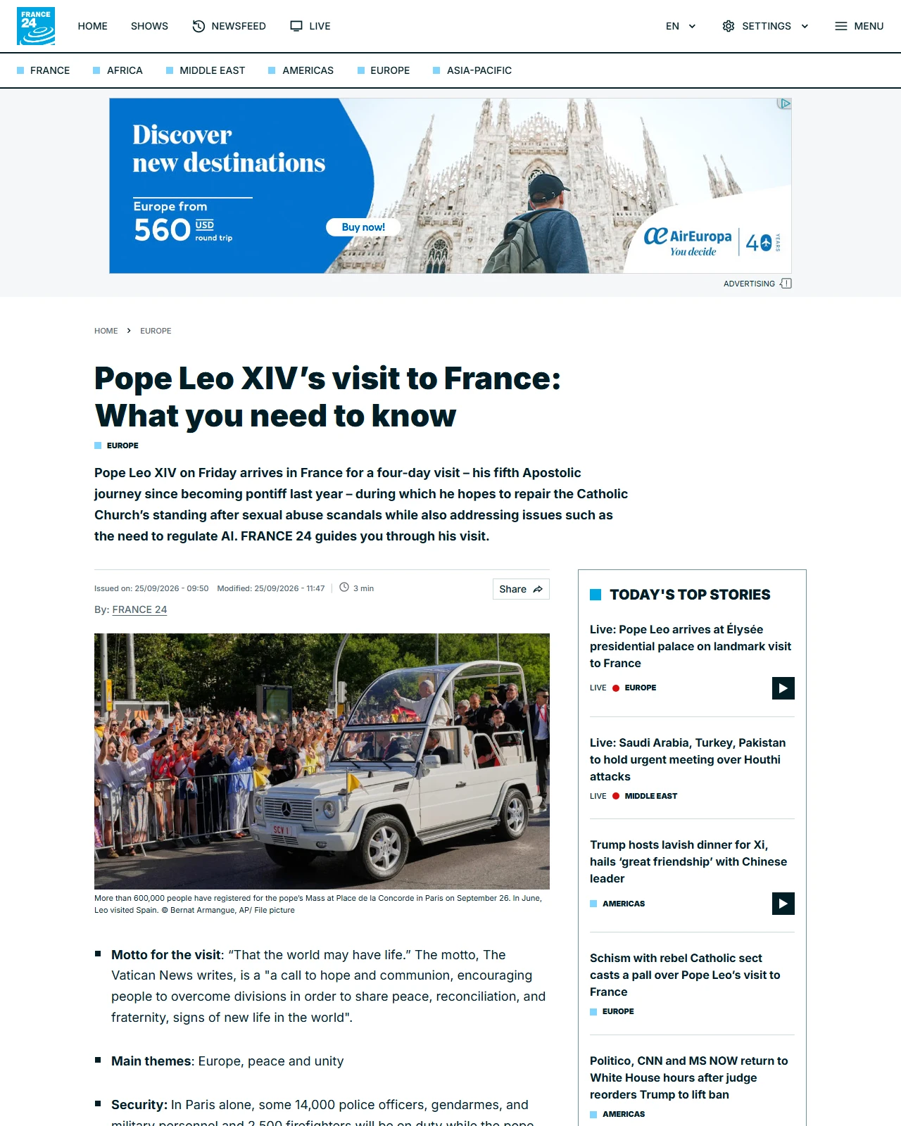 s.france24.com as published: Pope Leo XIV’s visit to France: What you need to know