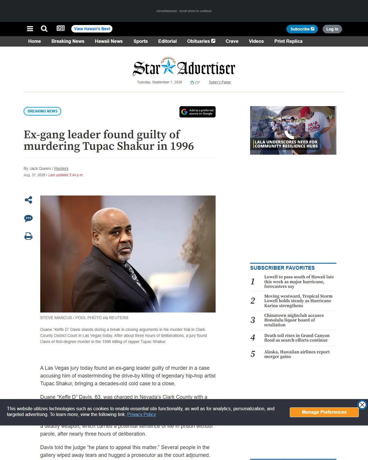 staradvertiser.com as published: Ex-gang leader found guilty of murdering Tupac Shakur in 1996 - Honolulu Star-Advertiser