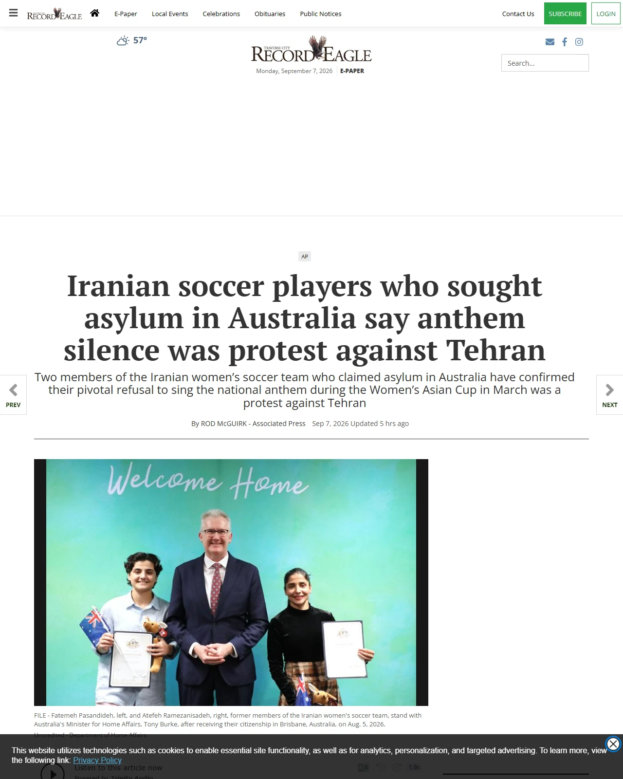 record-eagle.com as published: Iranian soccer players who sought asylum in Australia say anthem silence was protest against Tehran - Traverse City Record-Eagle
