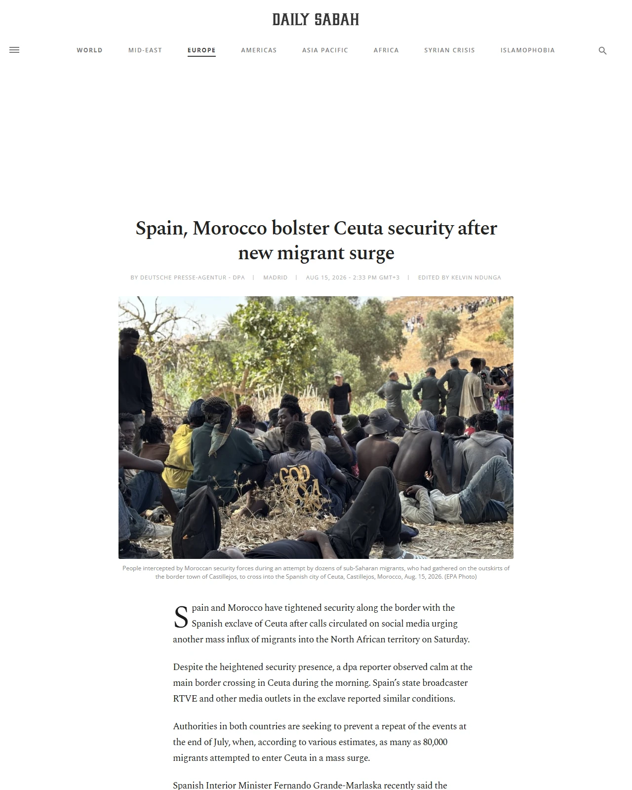 dailysabah.com as published: Spain, Morocco bolster Ceuta security after new migrant surge | Daily Sabah
