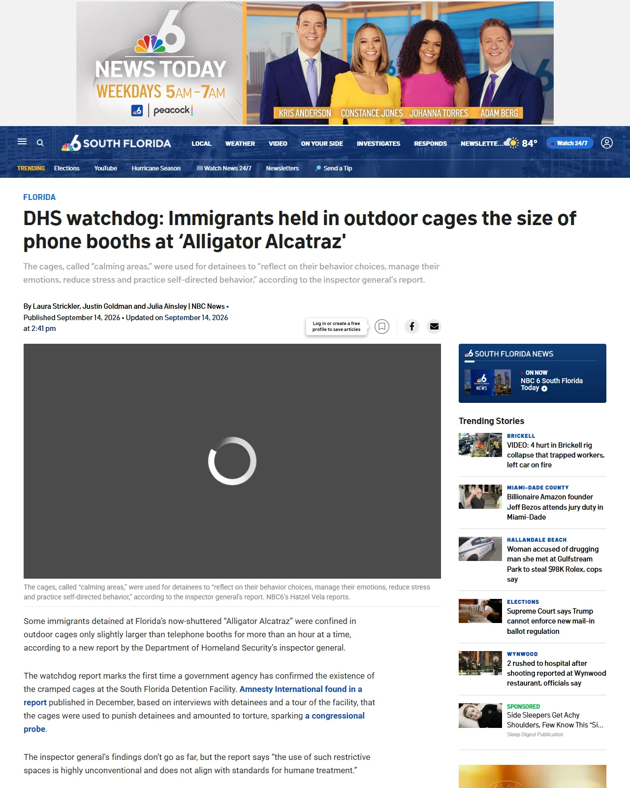 nbcmiami.com as published: DHS watchdog: Immigrants held in outdoor cages the size of phone booths at ‘Alligator Alcatraz'