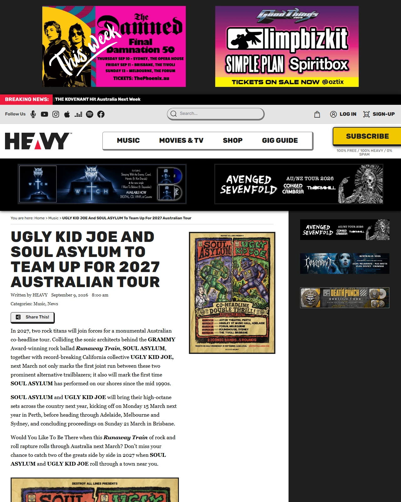 heavymag.com.au as published: UGLY KID JOE And SOUL ASYLUM To Team Up For 2027 Australian Tour