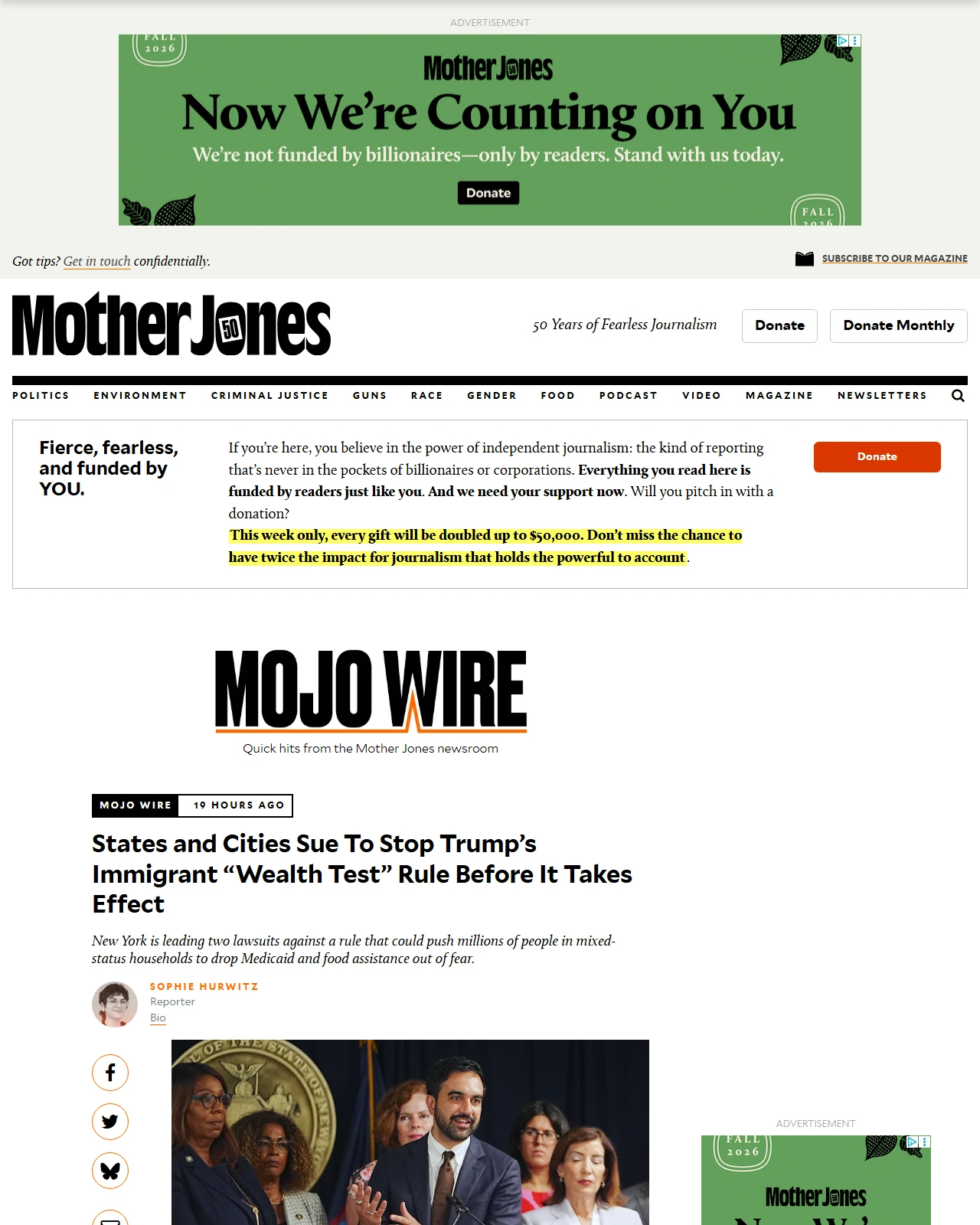 motherjones.com as published: States and Cities Sue To Stop Trump’s Immigrant “Wealth Test” Rule Before It Takes Effect