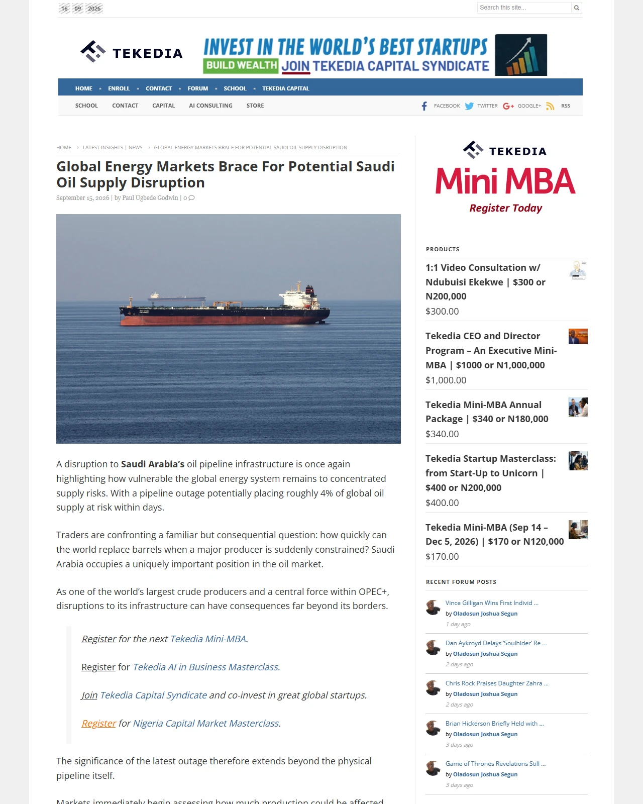 tekedia.com as published: Global Energy Markets Brace for Potential Saudi Oil Supply Disruption