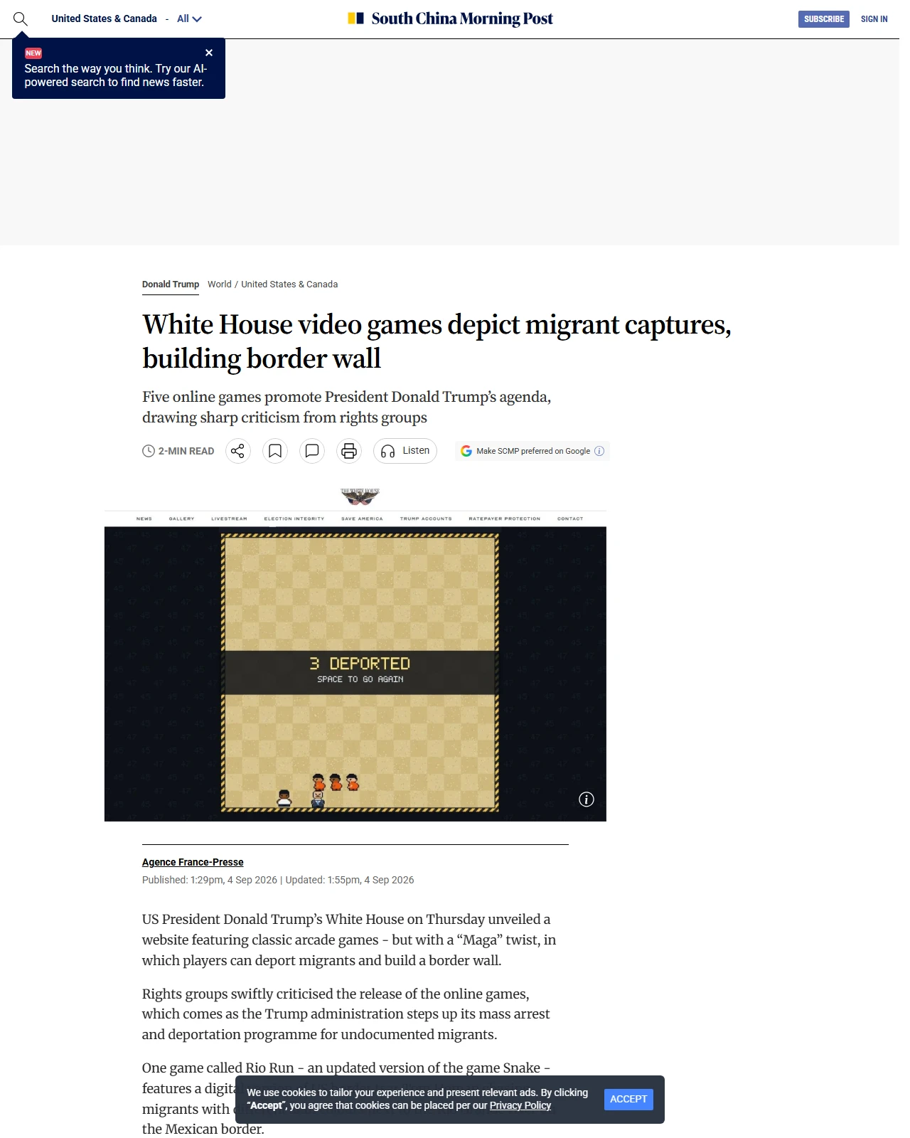 scmp.com as published: White House video games depict migrant captures, building border wall