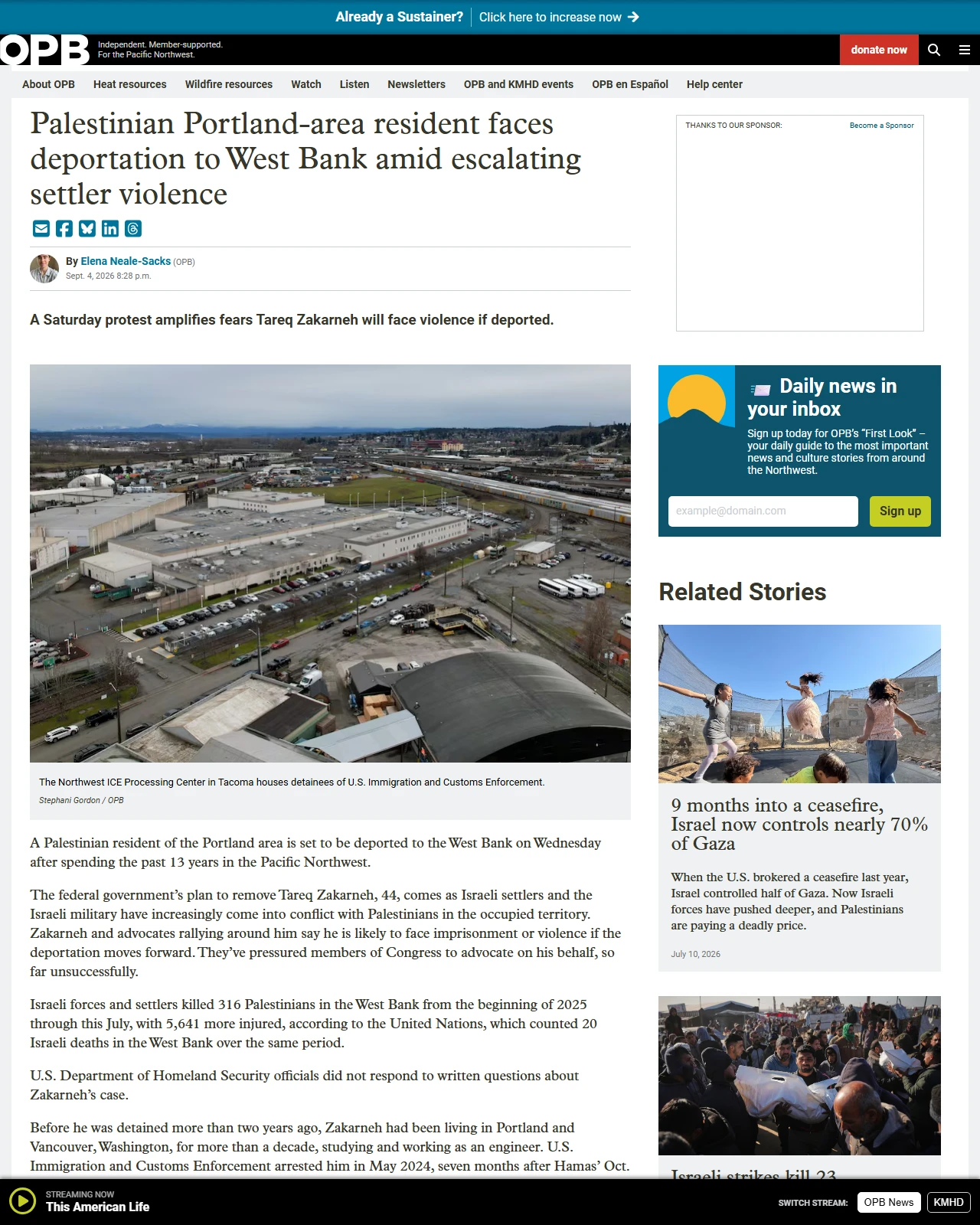 opb.org as published: Palestinian Portland-area resident faces deportation to West Bank amid escalating settler violence - Oregon Public Broadcasting