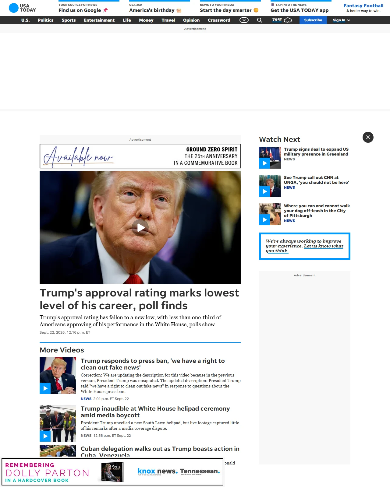 usatoday.com as published: Trump's approval rating marks lowest level of his career, poll finds