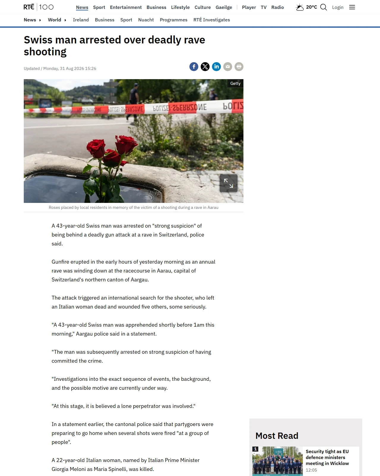 rte.ie as published: Swiss man arrested over deadly rave shooting